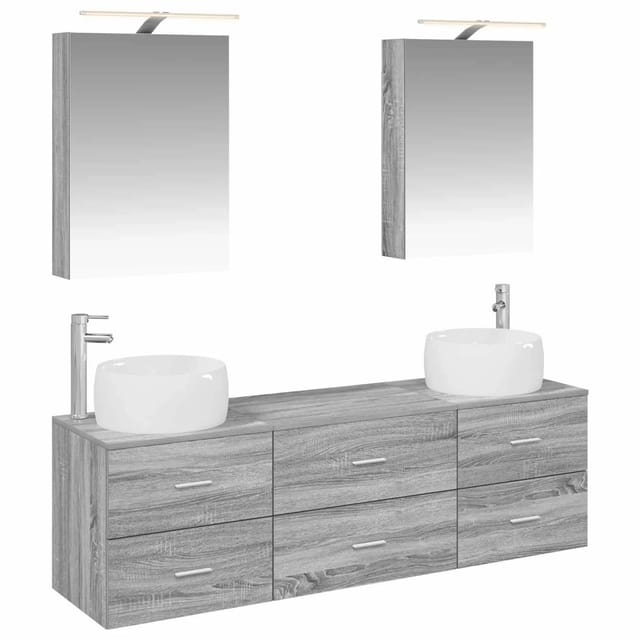 vidaXL Badezimmermöbel-Set 5-Tlg Grau Sonoma Ingenieurholz und Glas 3406996