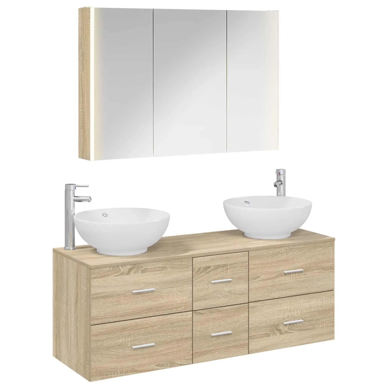 vidaXL Badezimmermöbel-Set 4-Tlg Sonoma-Eiche Ingenieurholz und Glas 3406985
