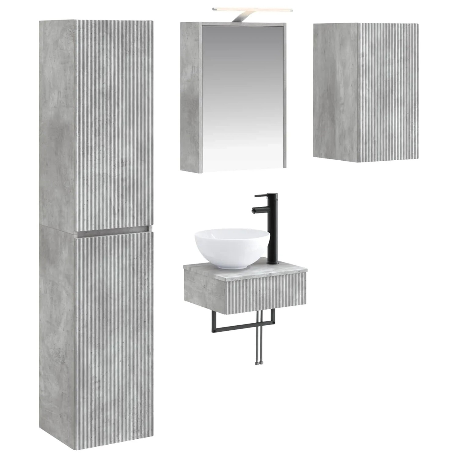 vidaXL Badezimmermöbel-Set 5-Tlg Betongrau Ingenieurholz und Glas 3407250