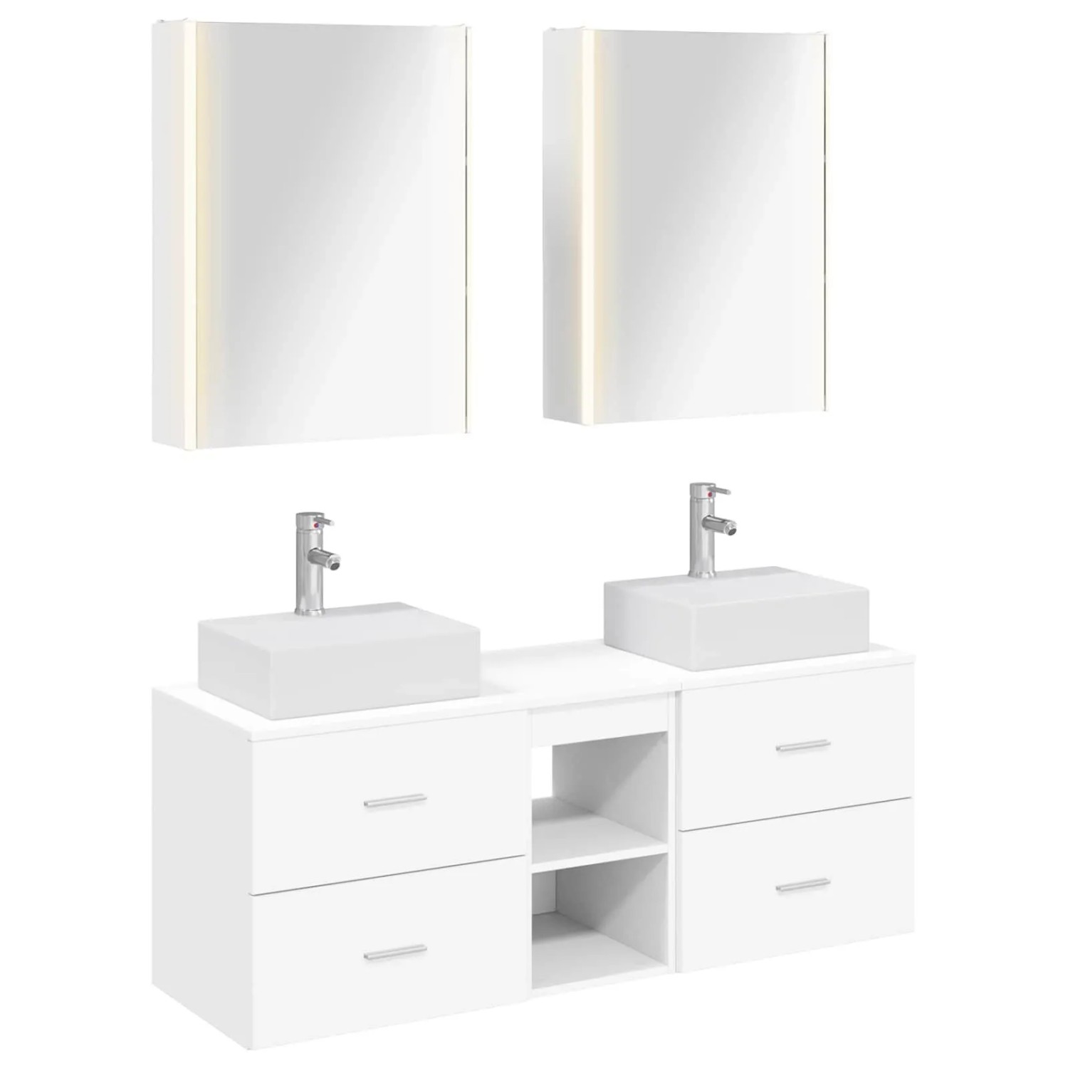 vidaXL Badezimmermöbel-Set 5-Tlg Weiß Ingenieurholz und Glas 3406807