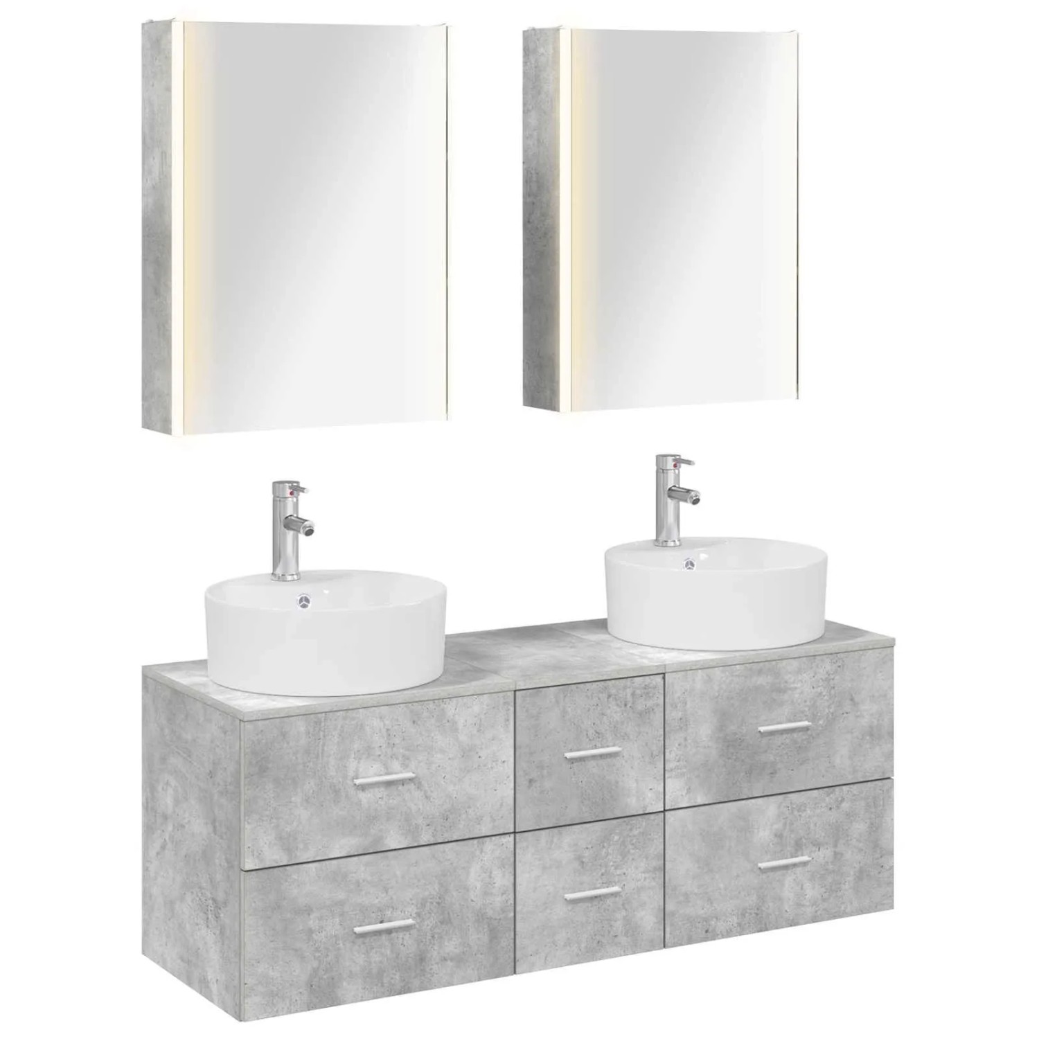 vidaXL Badezimmermöbel-Set 5-Tlg Betongrau Ingenieurholz und Glas 3406930