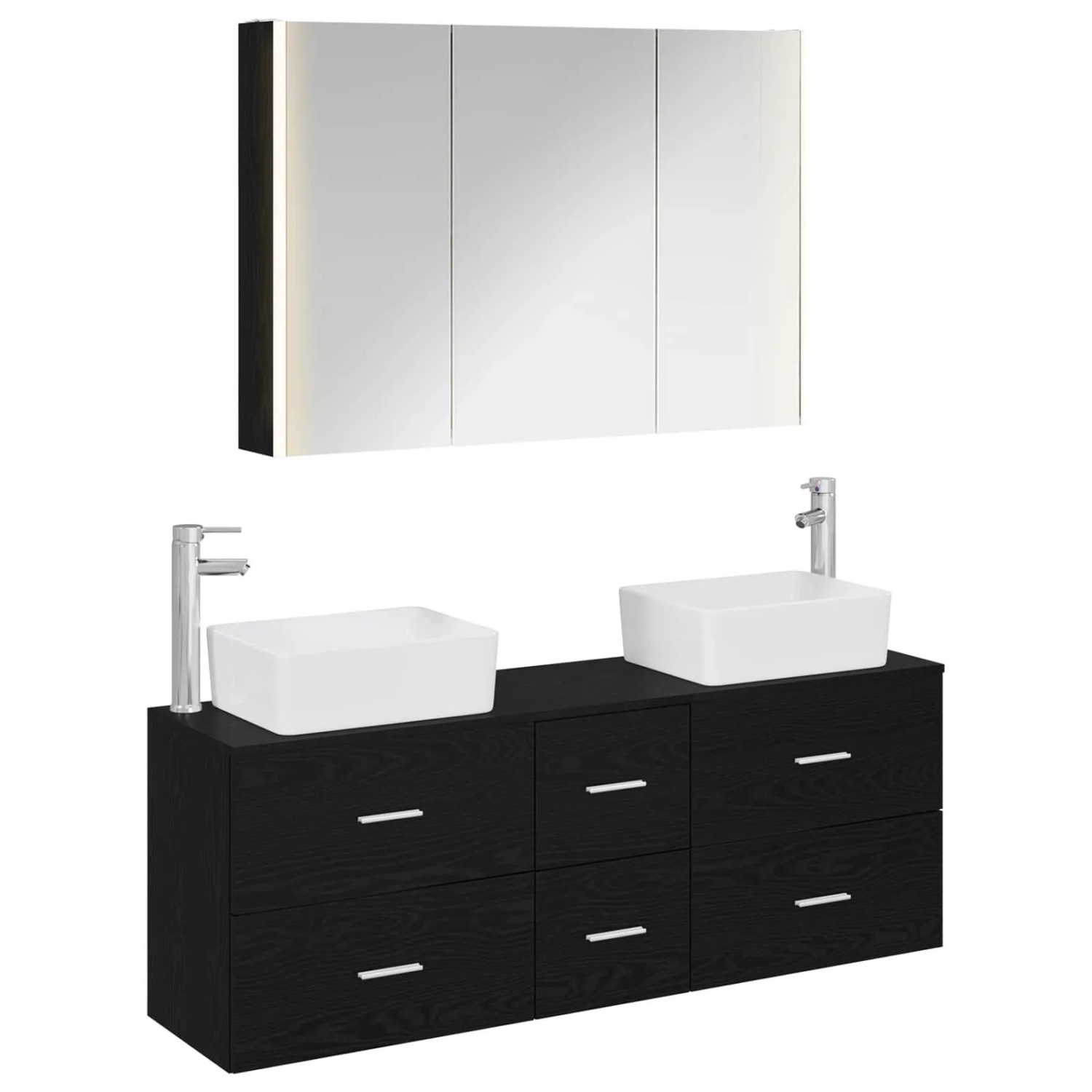 vidaXL Badezimmermöbel-Set 4-Tlg Schwarze Eiche Ingenieurholz und Glas 3406864