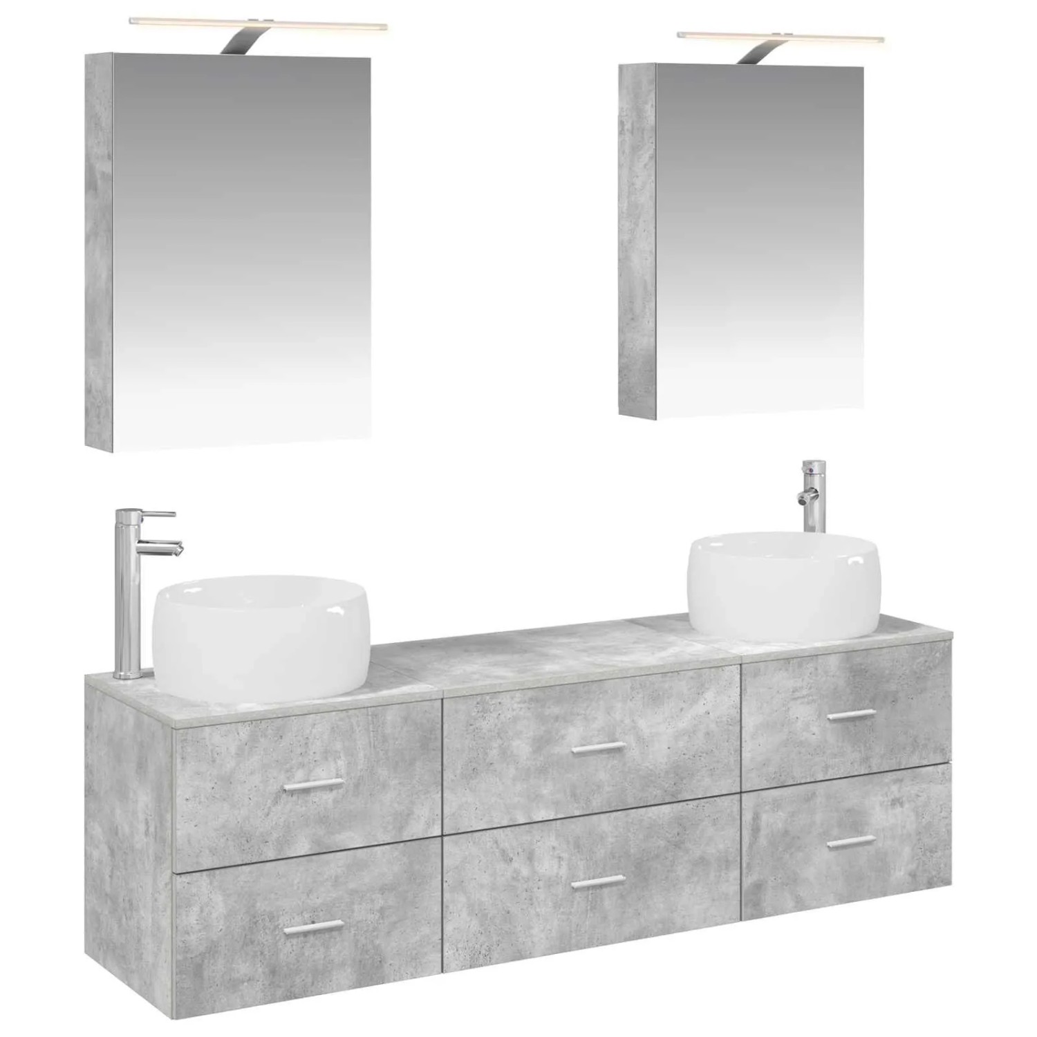 vidaXL Badezimmermöbel-Set 5-Tlg Betongrau Ingenieurholz und Glas 3406994