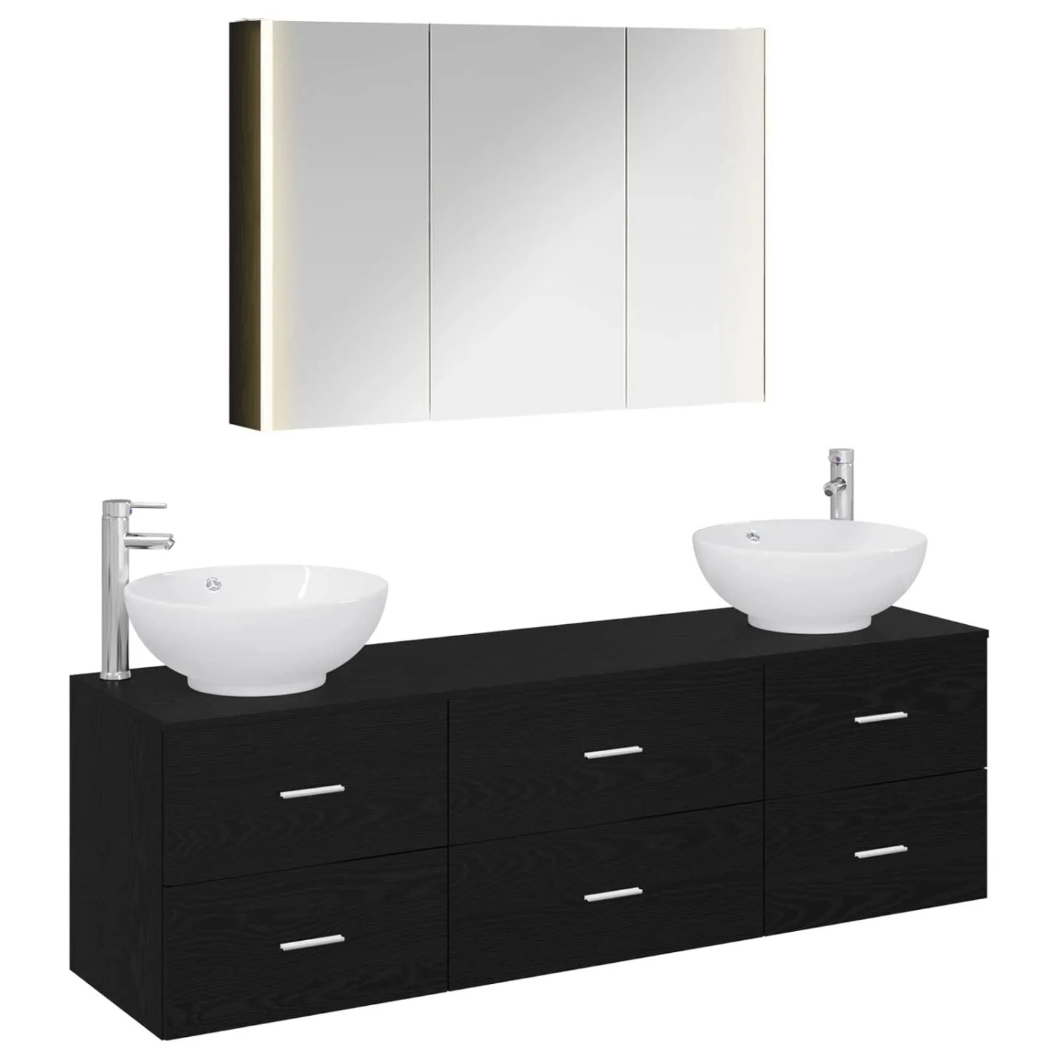 vidaXL Badezimmermöbel-Set 4-Tlg Schwarze Eiche Ingenieurholz und Glas 3406944