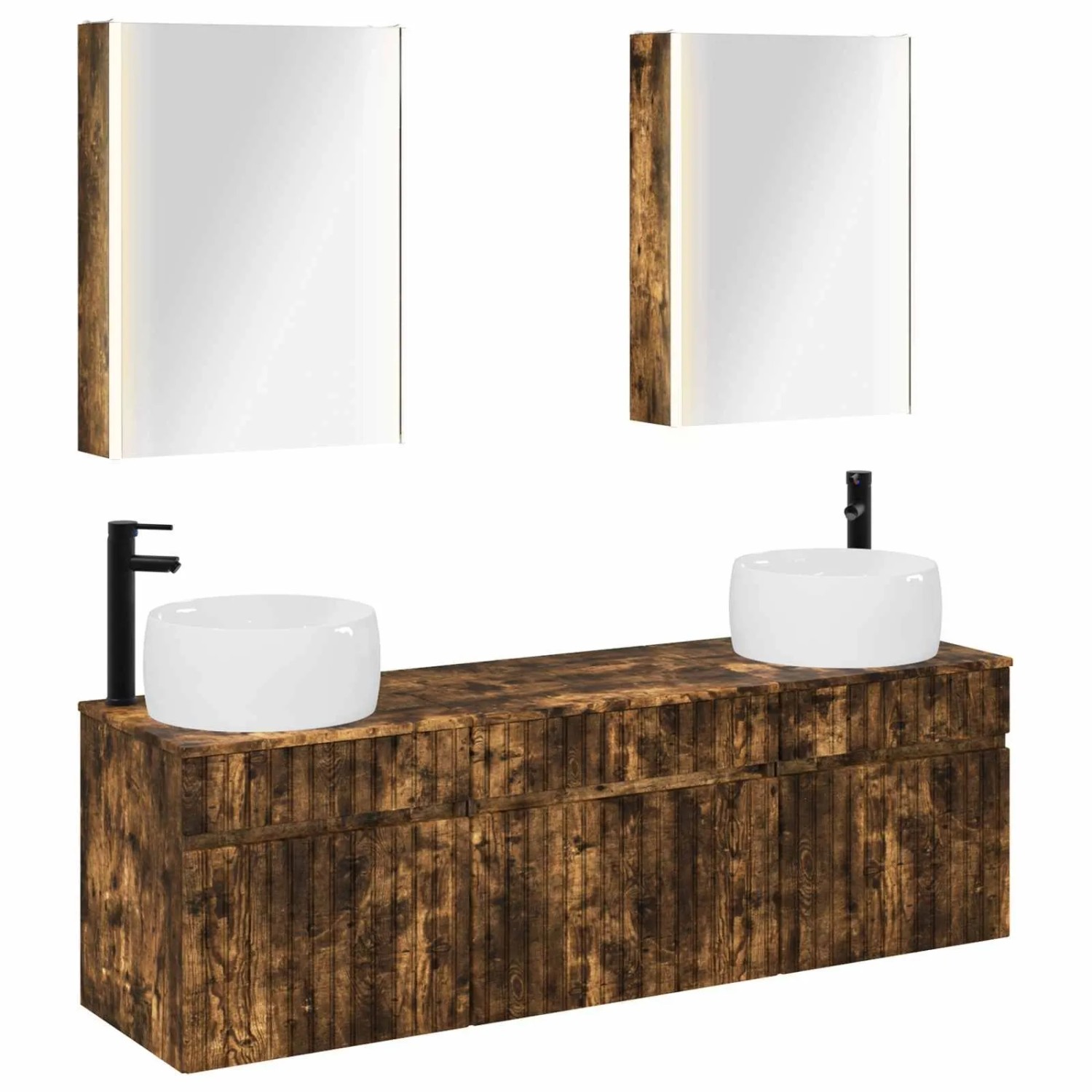 vidaXL Badezimmerschrank-Set 5-Tlg Geräucherte Eiche 53 x 15,5 x 70 cm 3406651