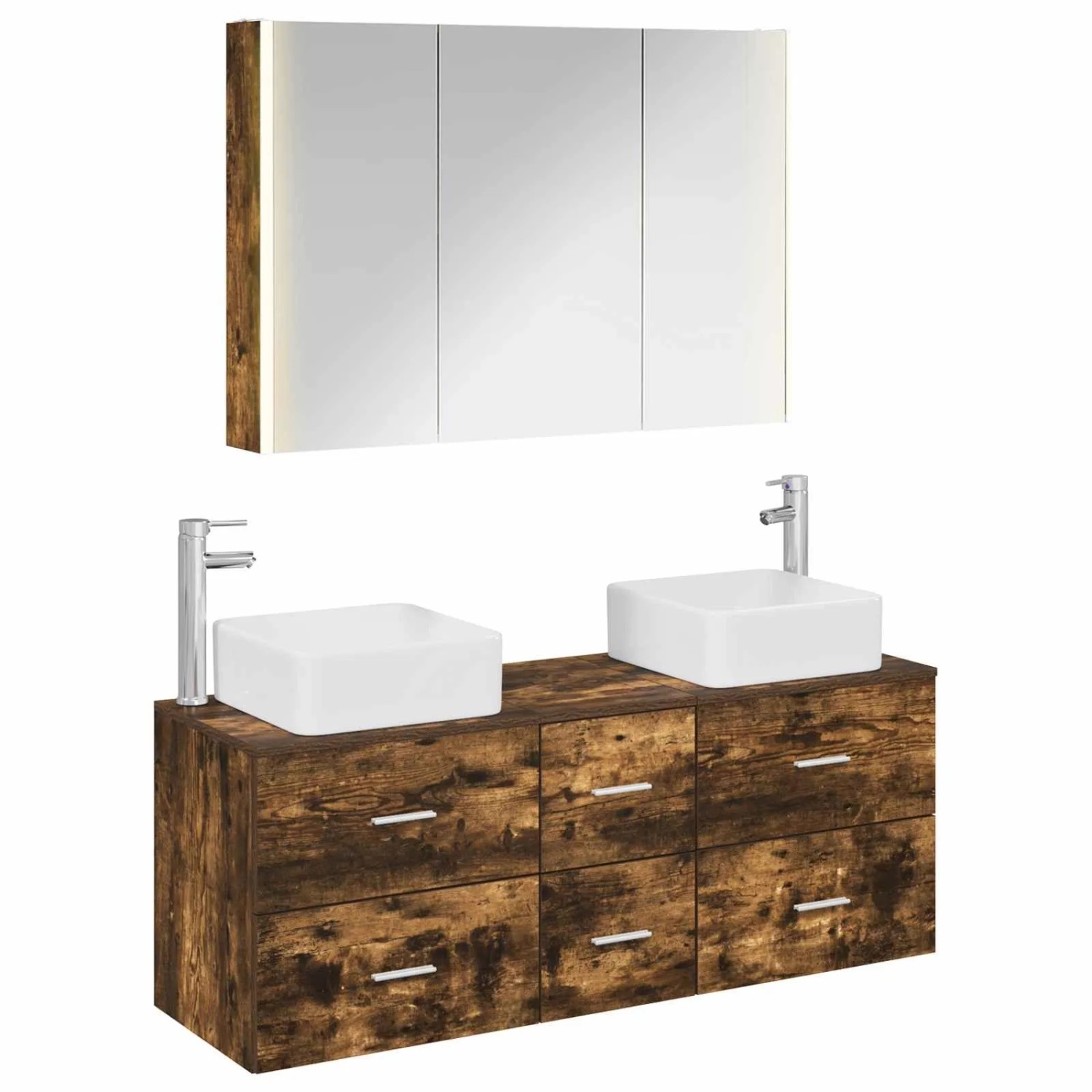 vidaXL Badezimmermöbel-Set 4-Tlg Geräucherte Eiche 3406787