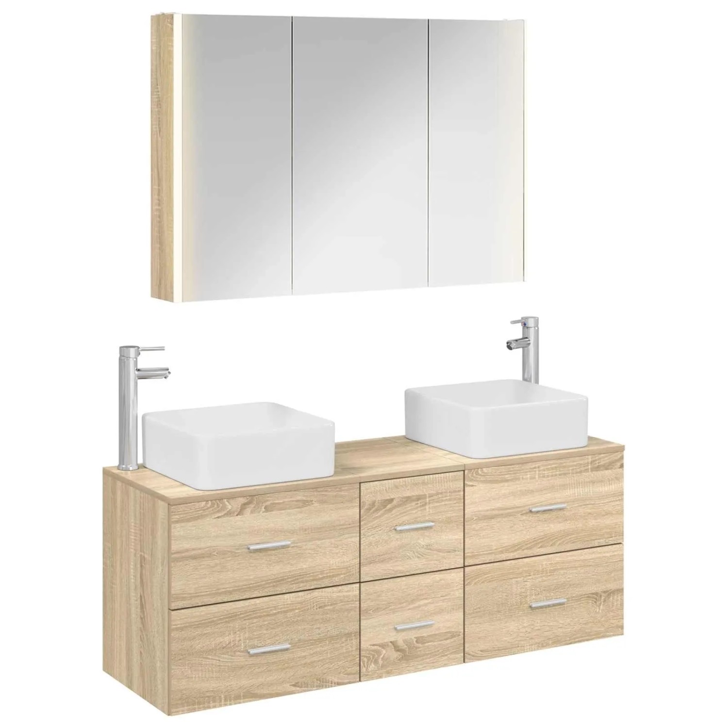 vidaXL Badezimmermöbel-Set 4-Tlg Sonoma-Eiche Ingenieurholz und Glas 3406785