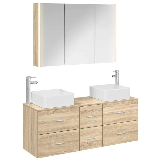 vidaXL Badezimmermöbel-Set 4-Tlg Sonoma-Eiche Ingenieurholz und Glas 3406785