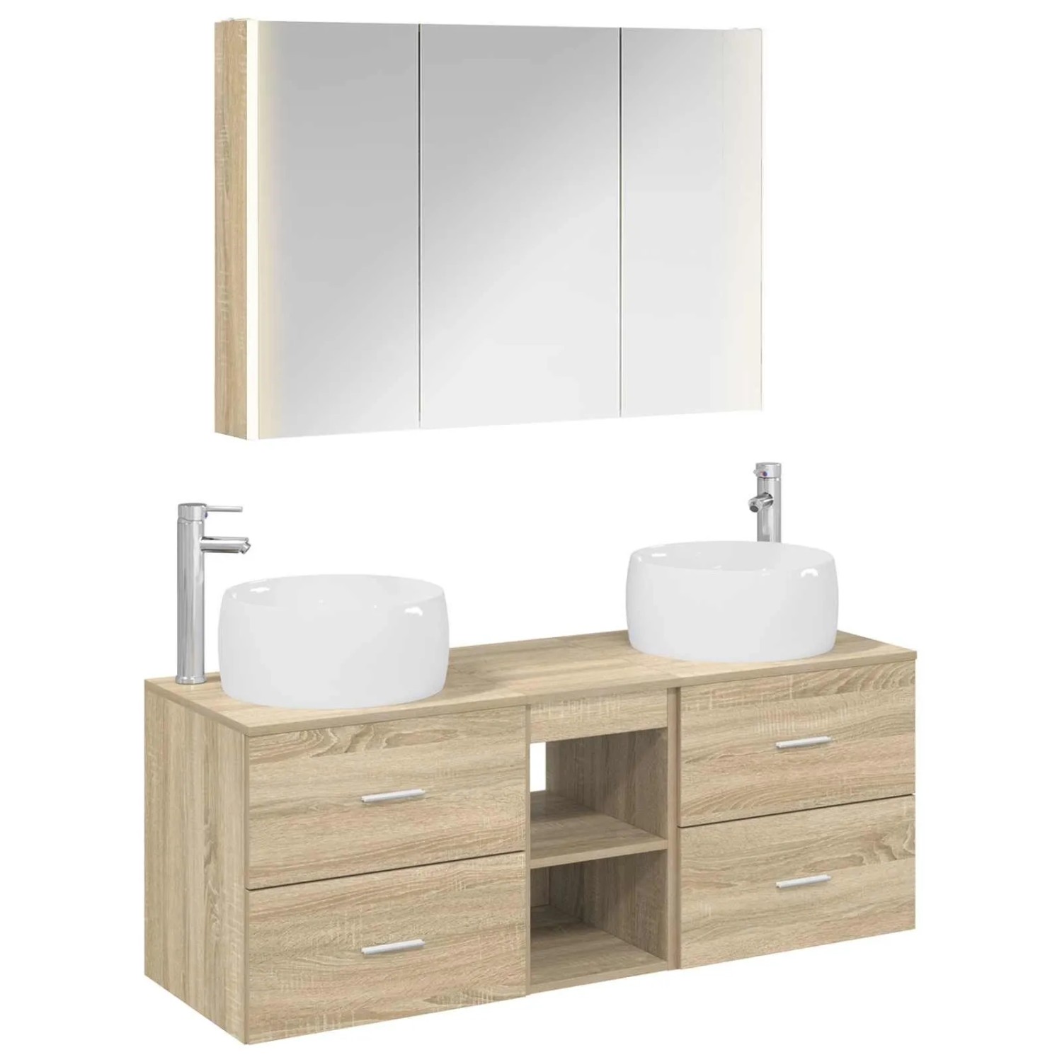vidaXL Badezimmermöbel-Set 4-Tlg Sonoma-Eiche Ingenieurholz und Glas 3407025