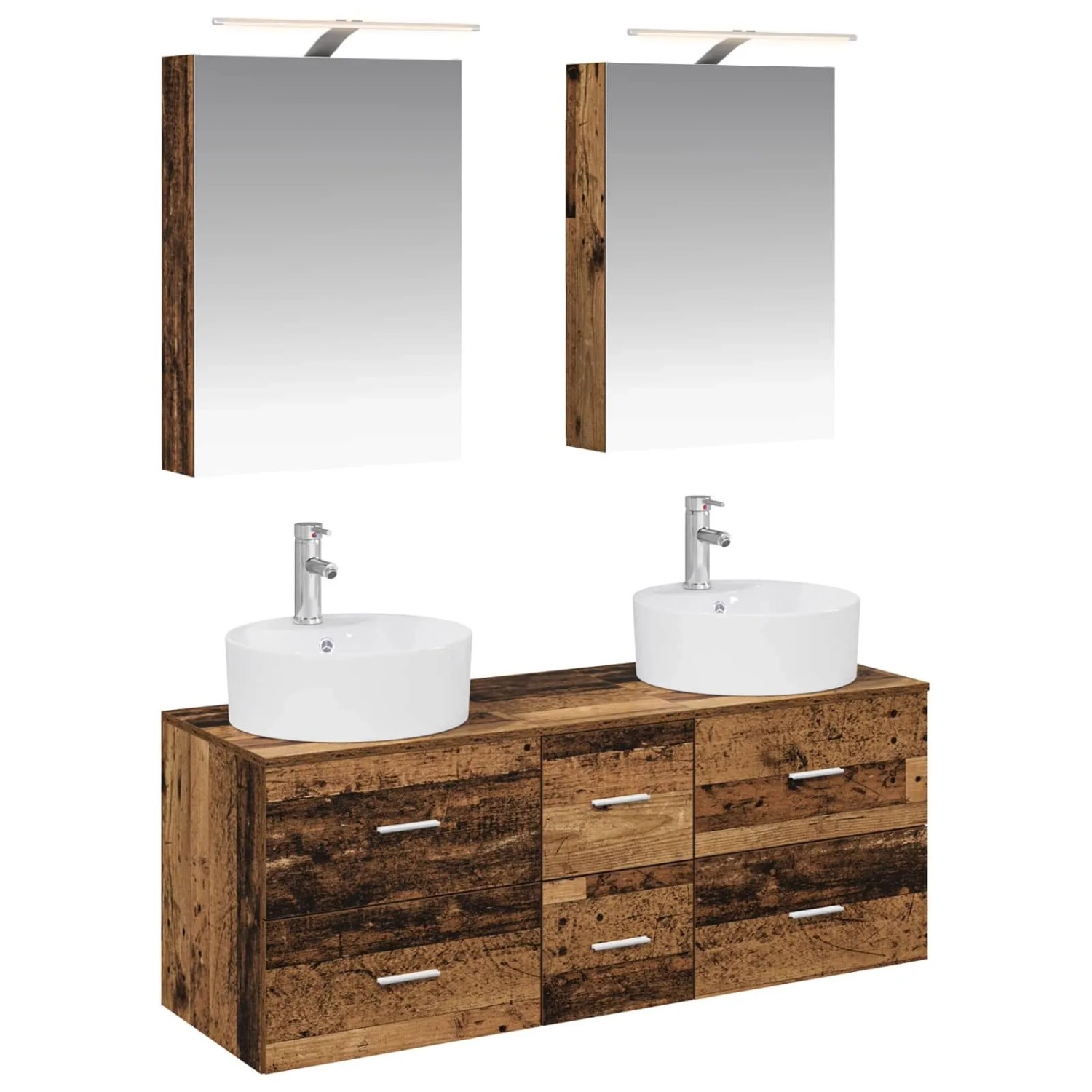 vidaXL Badezimmermöbel-Set 5-Tlg Altholz Ingenieurholz und Glas 3406917