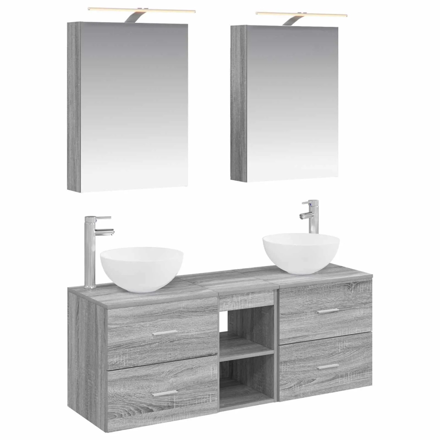 vidaXL Badezimmermöbel-Set 5-Tlg Grau Sonoma Ingenieurholz und Glas 3406716