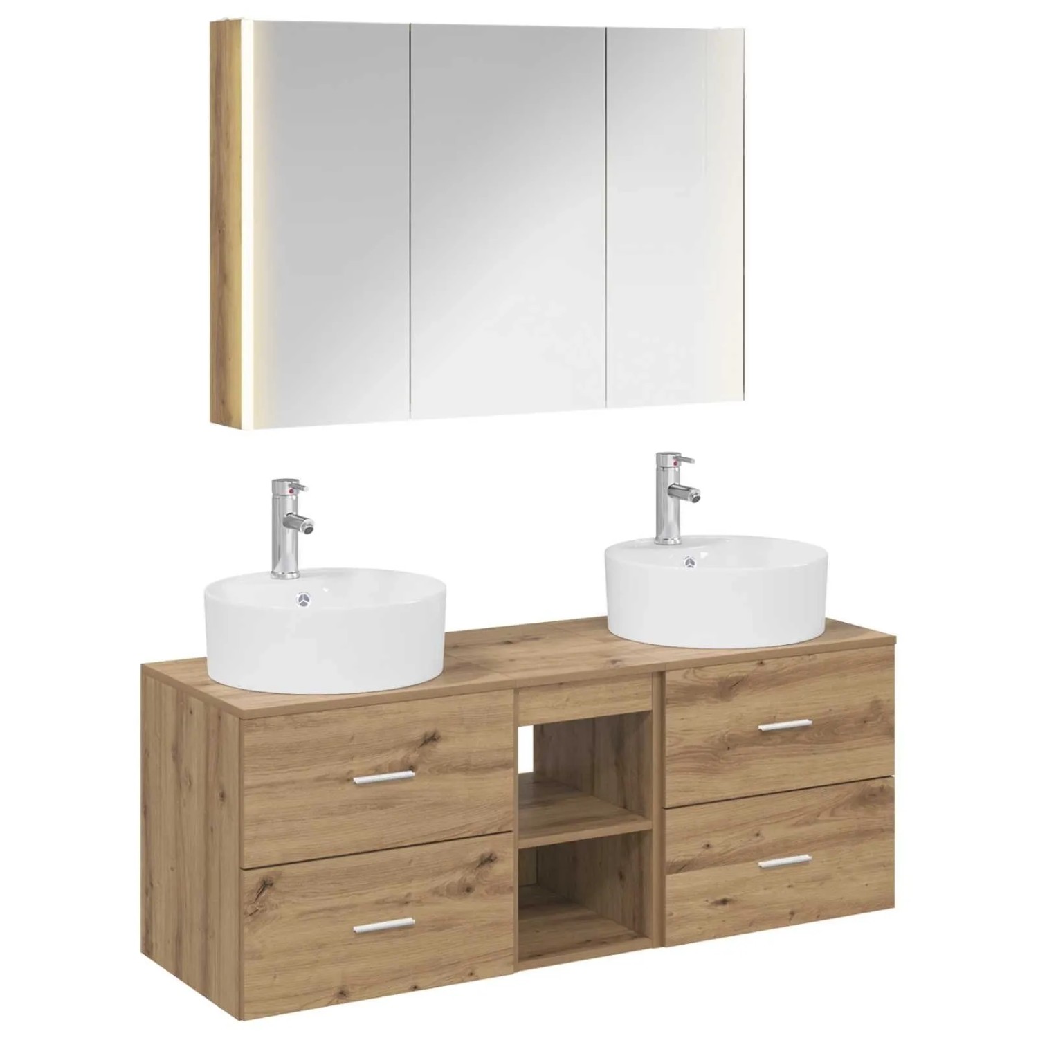 vidaXL Badezimmermöbel-Set 4-Tlg Artisan-Eiche Ingenieurholz und Glas 3406910