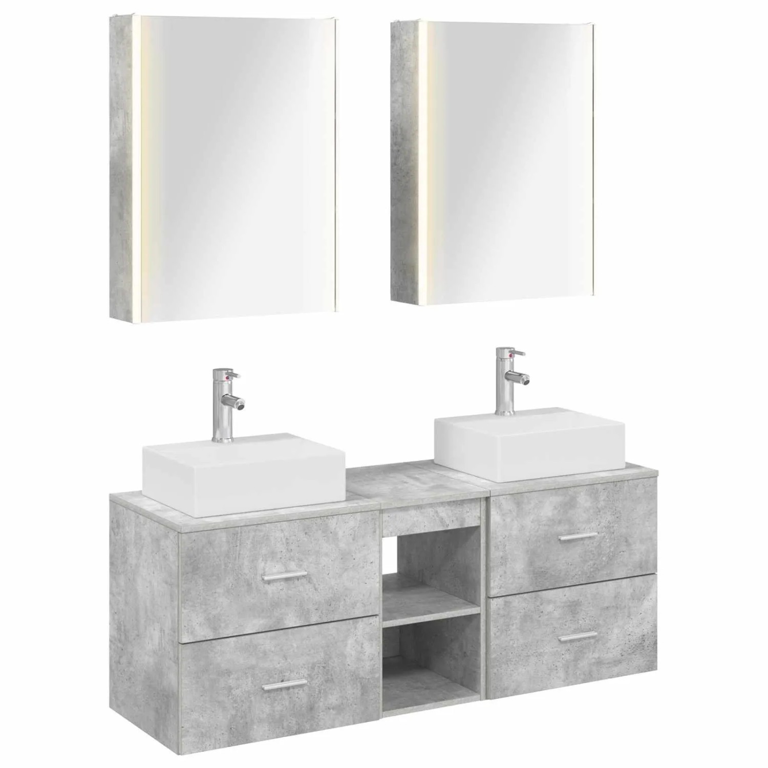 vidaXL Badezimmermöbel-Set 5-Tlg Betongrau Ingenieurholz und Glas 3406810