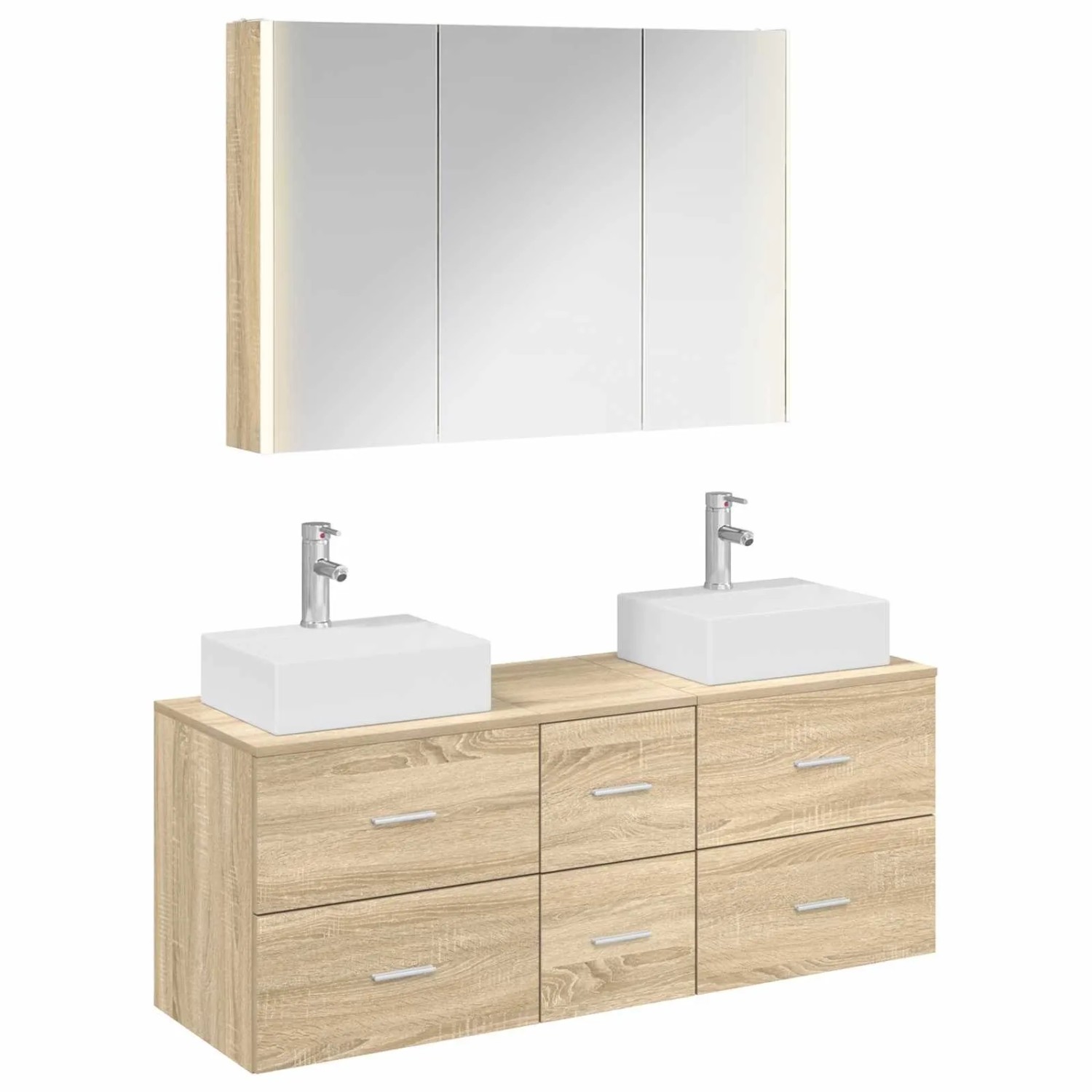 vidaXL Badezimmermöbel-Set 4-Tlg Sonoma-Eiche Ingenieurholz und Glas 3406825