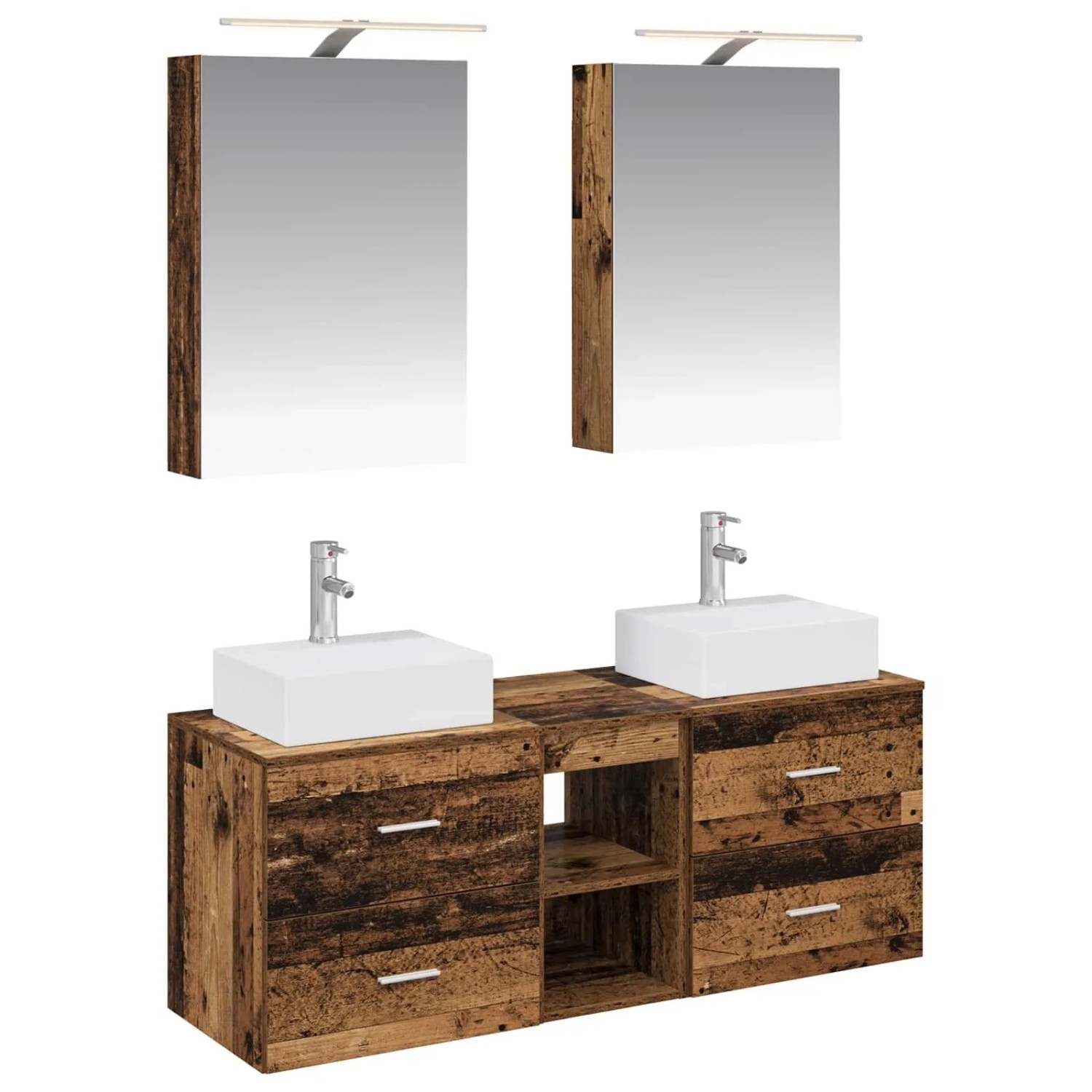 vidaXL Badezimmermöbel-Set 5-Tlg Altholz Ingenieurholz und Glas 3406797