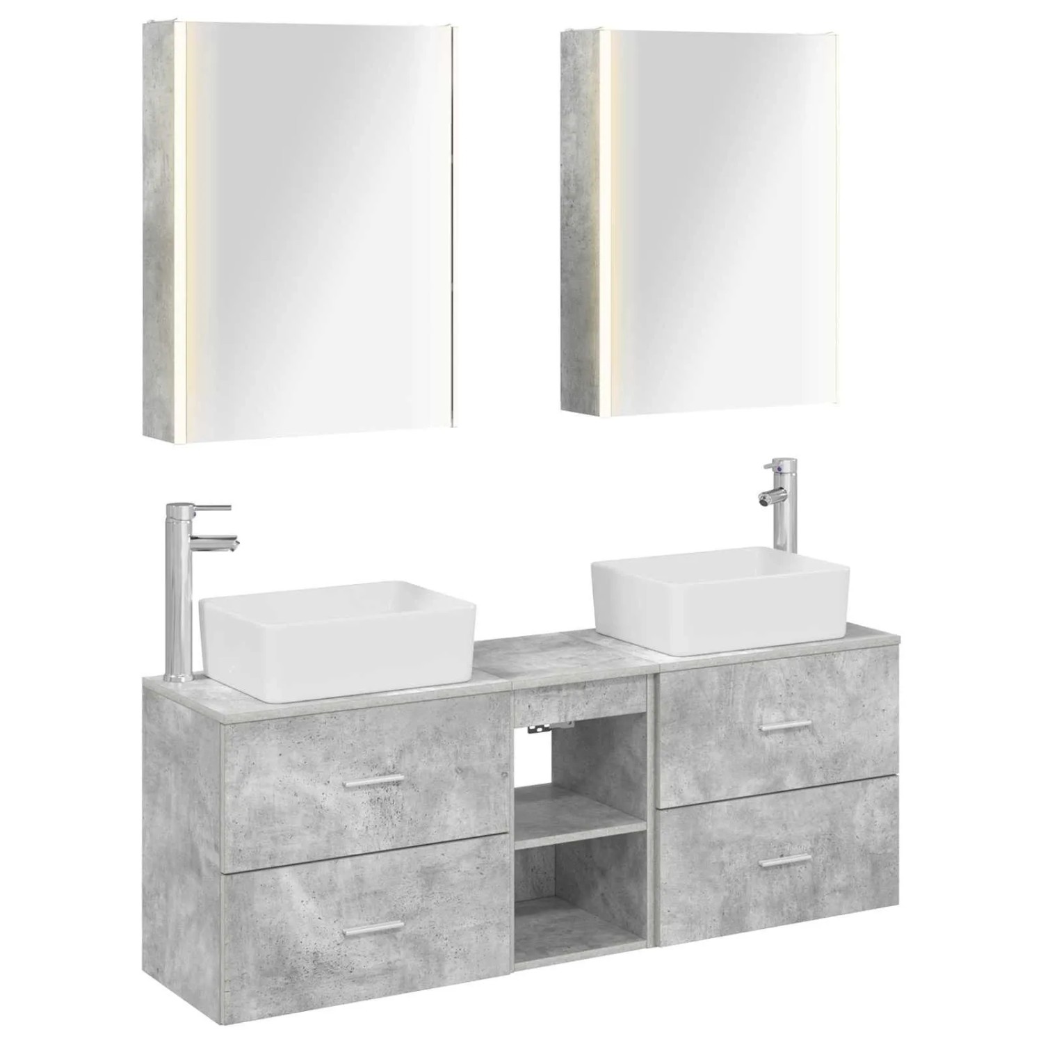 vidaXL Badezimmermöbel-Set 5-Tlg Betongrau Ingenieurholz und Glas 3406850