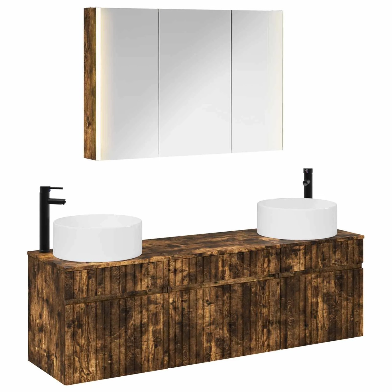 vidaXL Badezimmerschrank-Set 4-Tlg Geräucherte Eiche 3406667