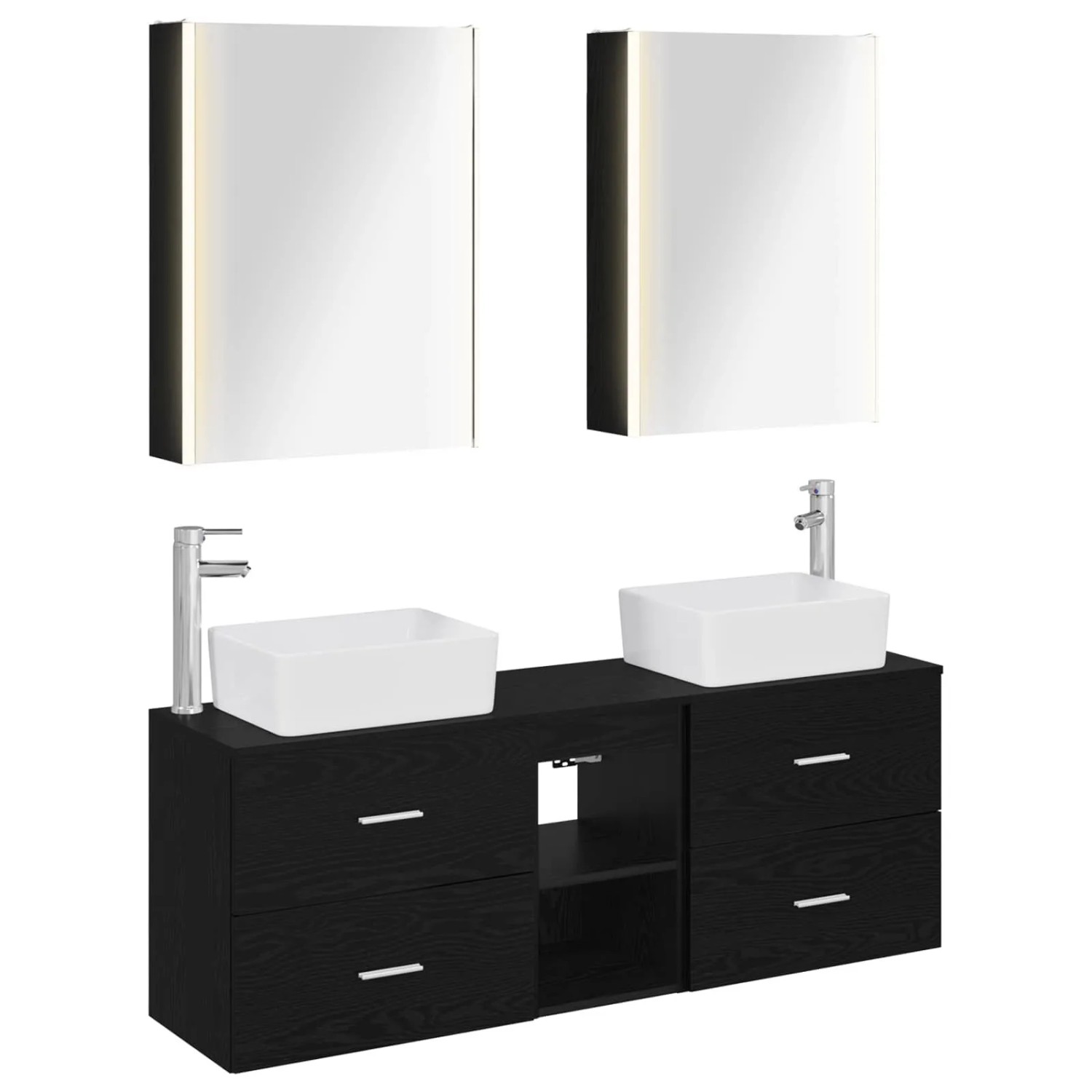vidaXL Badezimmermöbel-Set 5-Tlg Schwarze Eiche Ingenieurholz und Glas 3406848