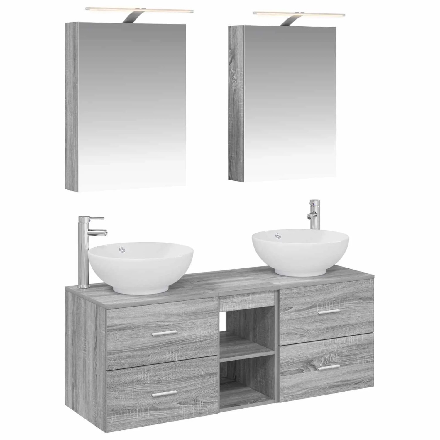 vidaXL Badezimmermöbel-Set 5-Tlg Grau Sonoma Ingenieurholz und Glas 3406956