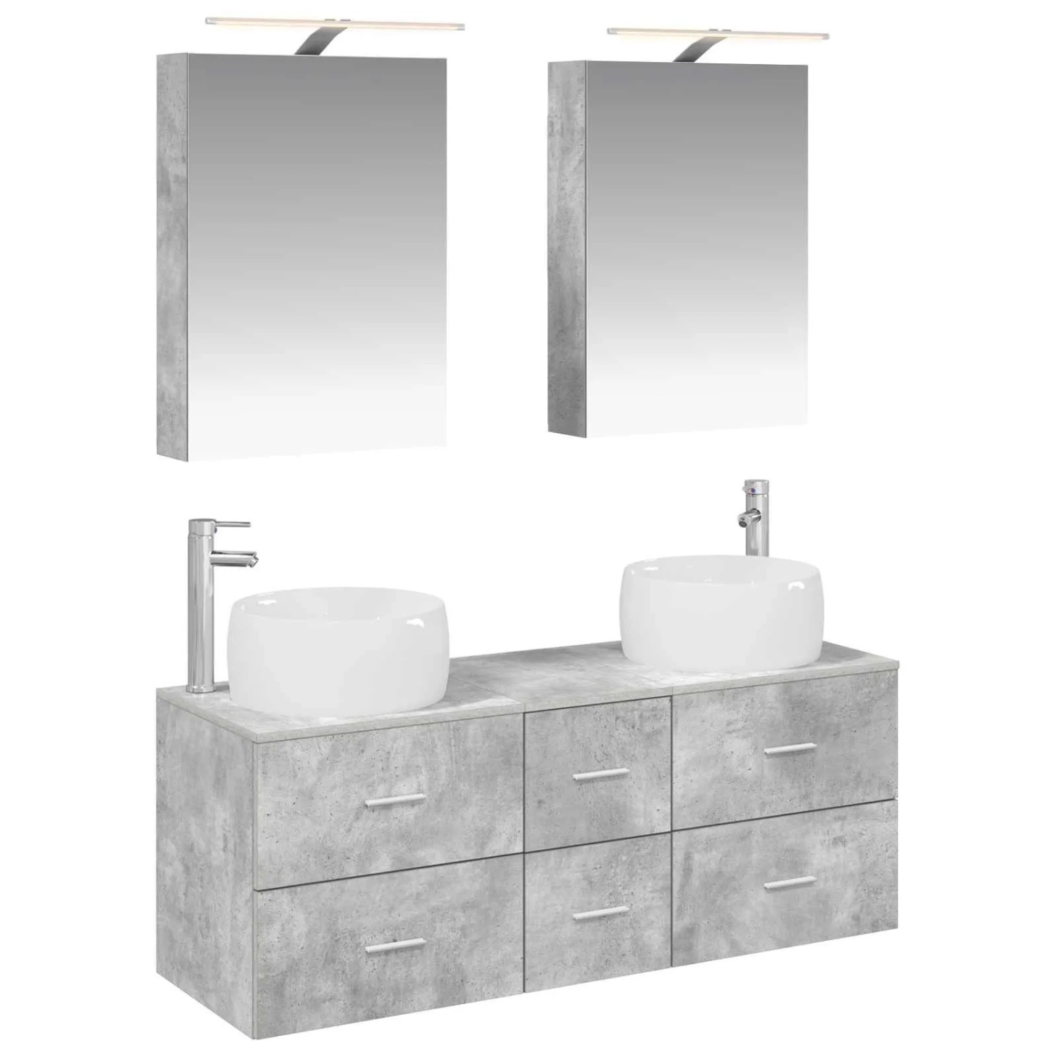vidaXL Badezimmermöbel-Set 5-Tlg Betongrau Ingenieurholz und Glas 3407034
