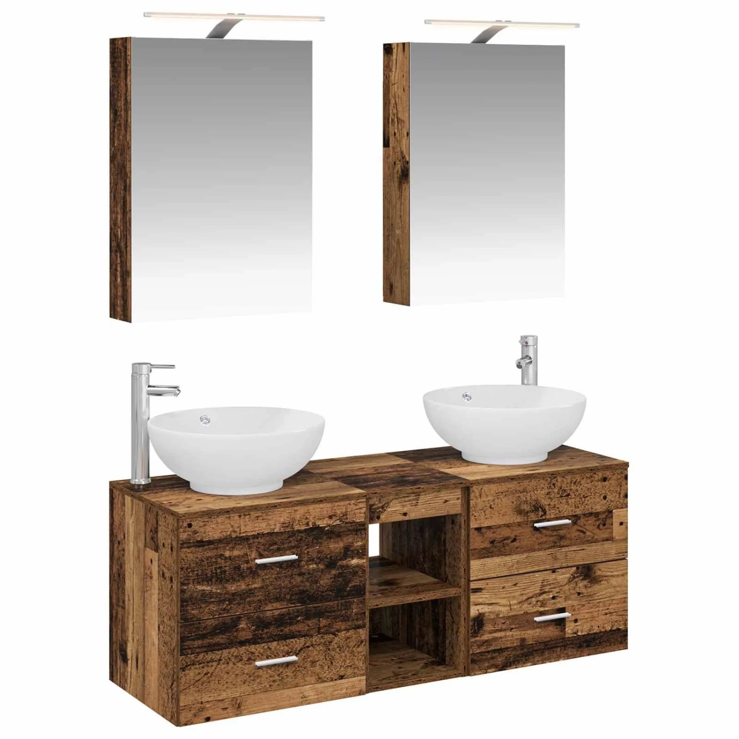 vidaXL Badezimmermöbel-Set 5-Tlg Altholz Ingenieurholz und Glas 3406957