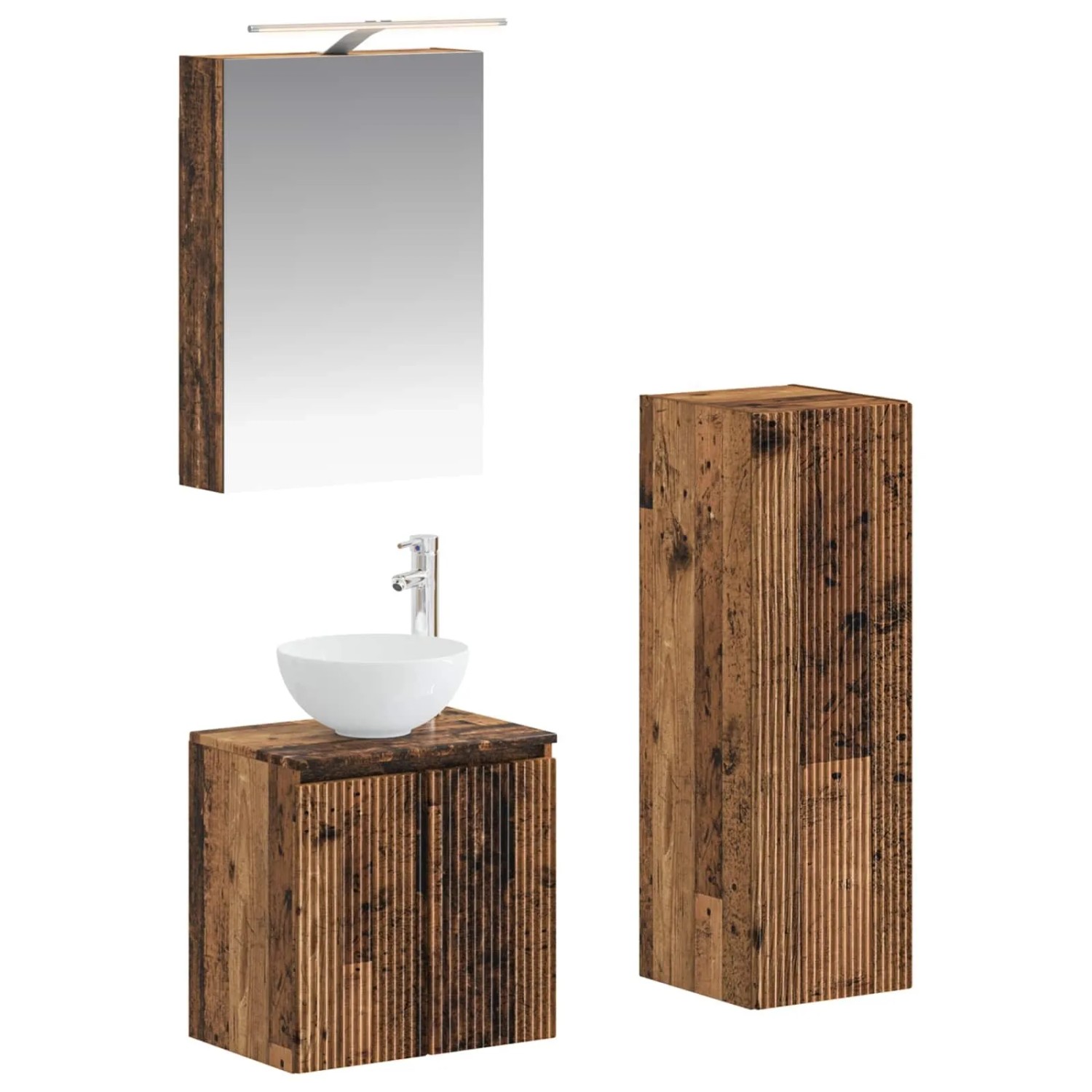 vidaXL Badezimmermöbel-Set 4-Tlg Altholz Ingenieurholz und Glas 3407413