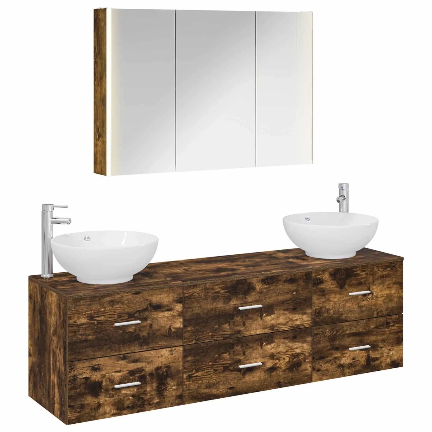 vidaXL Badezimmermöbel-Set 4-Tlg Geräucherte Eiche 3406947