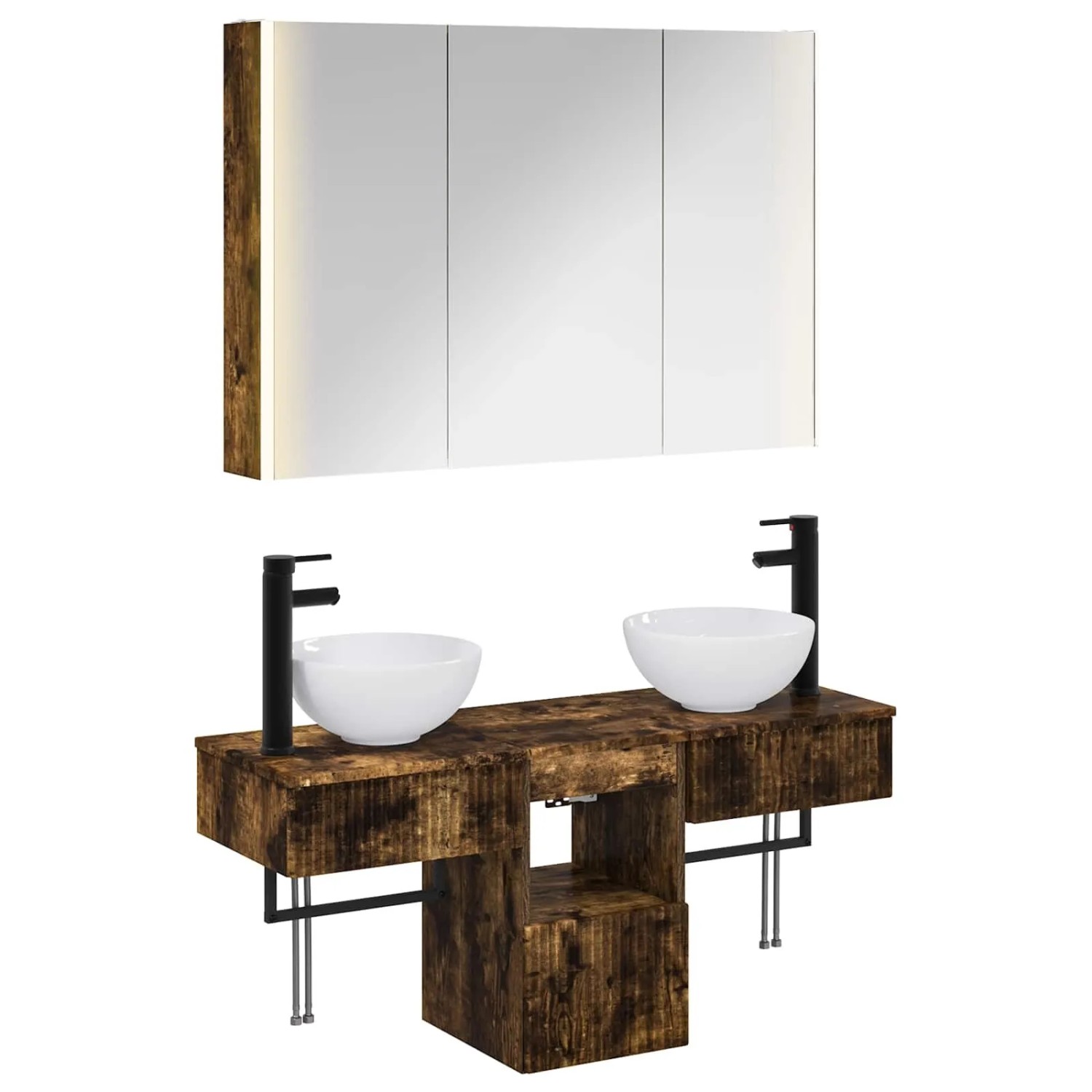 vidaXL Badezimmerschrank-Set 4-Tlg Geräucherte Eiche 3406267
