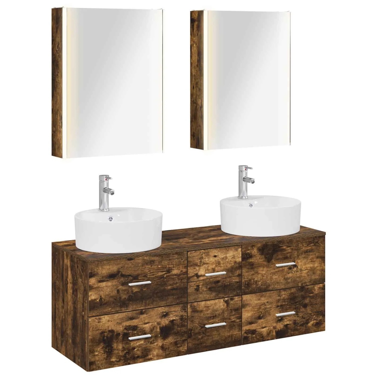 vidaXL Badezimmermöbel-Set 5-Tlg Geräucherte Eiche 3406931