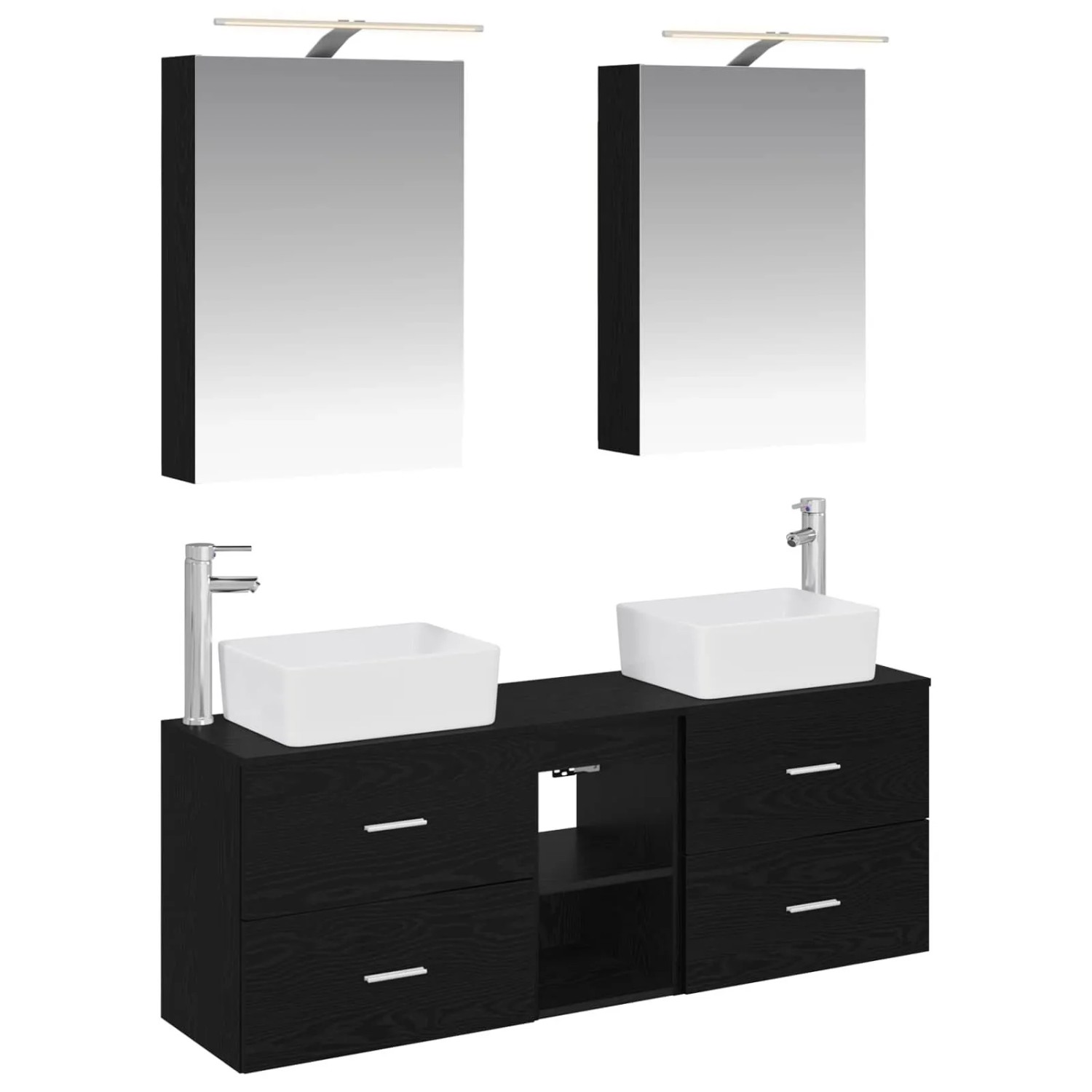 vidaXL Badezimmermöbel-Set 5-Tlg Schwarze Eiche Ingenieurholz und Glas 3406832