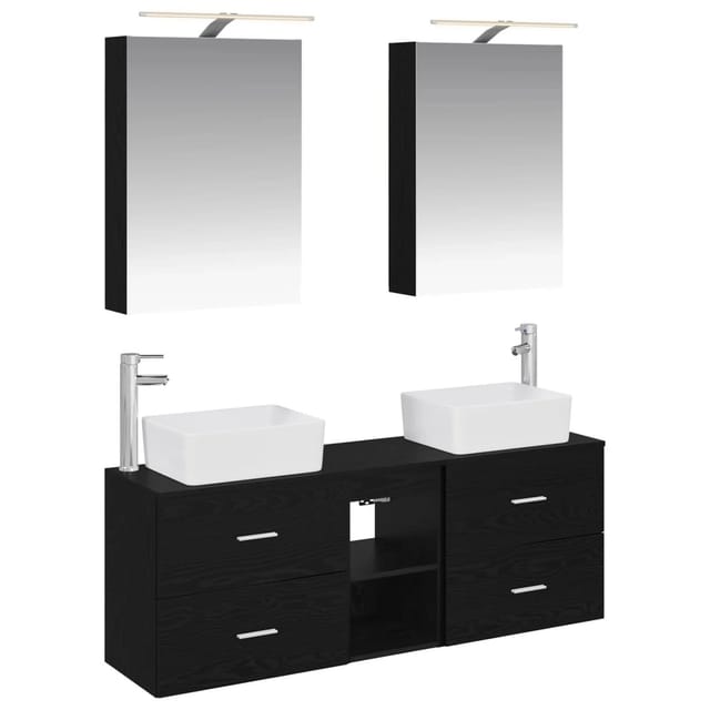 vidaXL Badezimmermöbel-Set 5-Tlg Schwarze Eiche Ingenieurholz und Glas 3406832