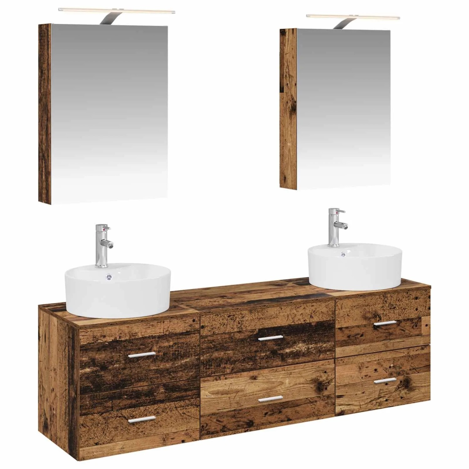 vidaXL Badezimmermöbel-Set 5-Tlg Altholz Ingenieurholz und Glas 3406877