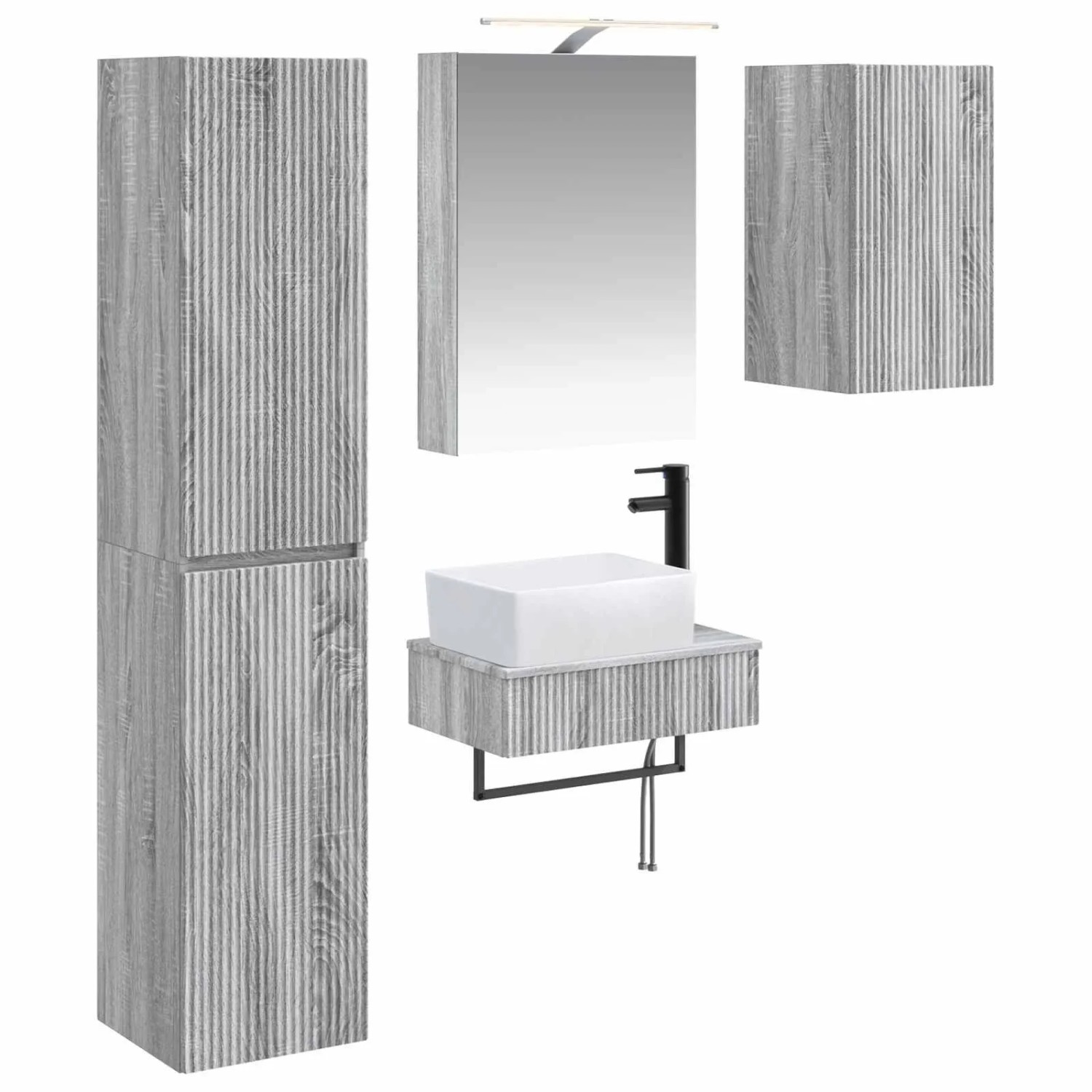 vidaXL Badezimmermöbel-Set 5-Tlg Grau Sonoma Ingenieurholz und Glas 3407268