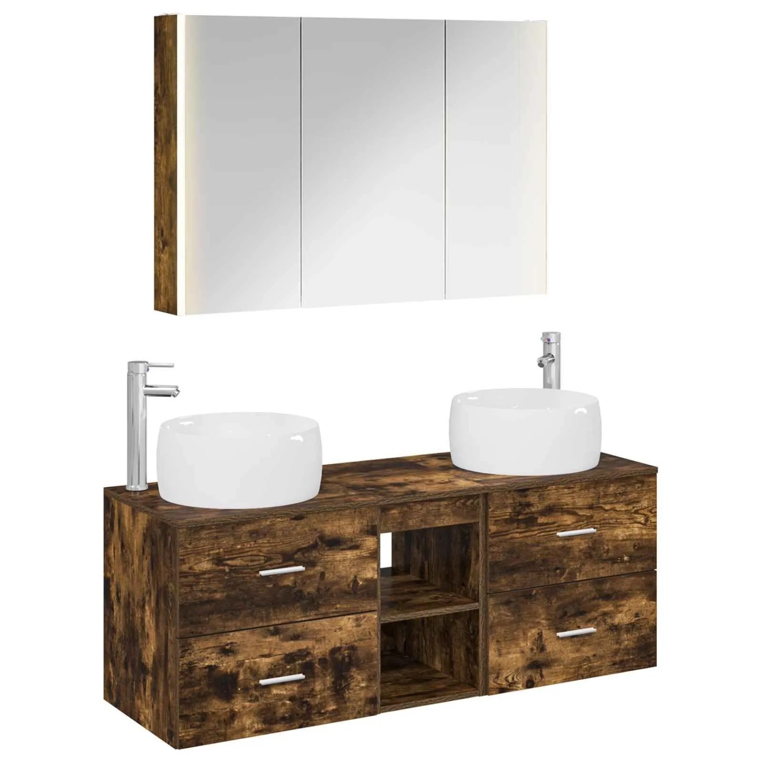 vidaXL Badezimmermöbel-Set 4-Tlg Geräucherte Eiche 3407027