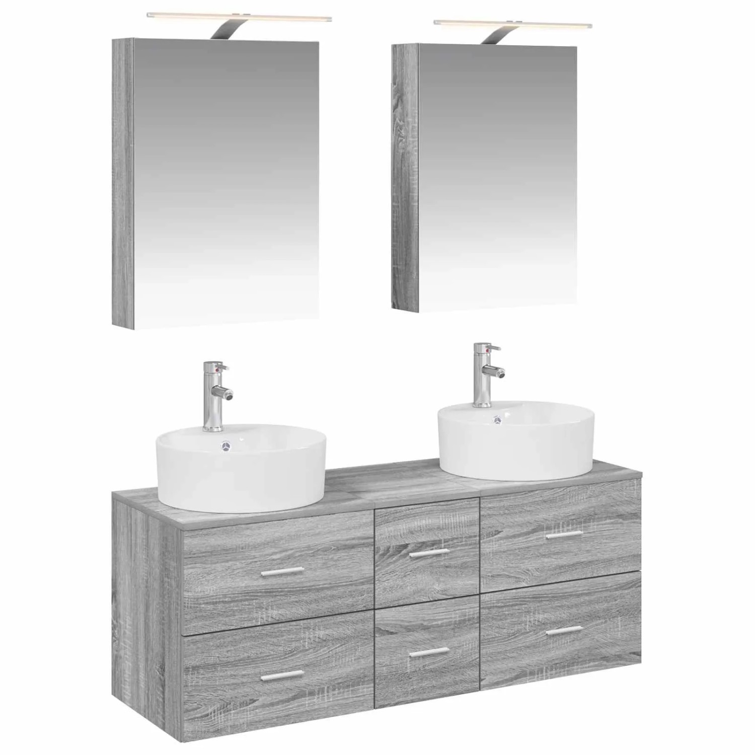 vidaXL Badezimmermöbel-Set 5-Tlg Grau Sonoma Ingenieurholz und Glas 3406916