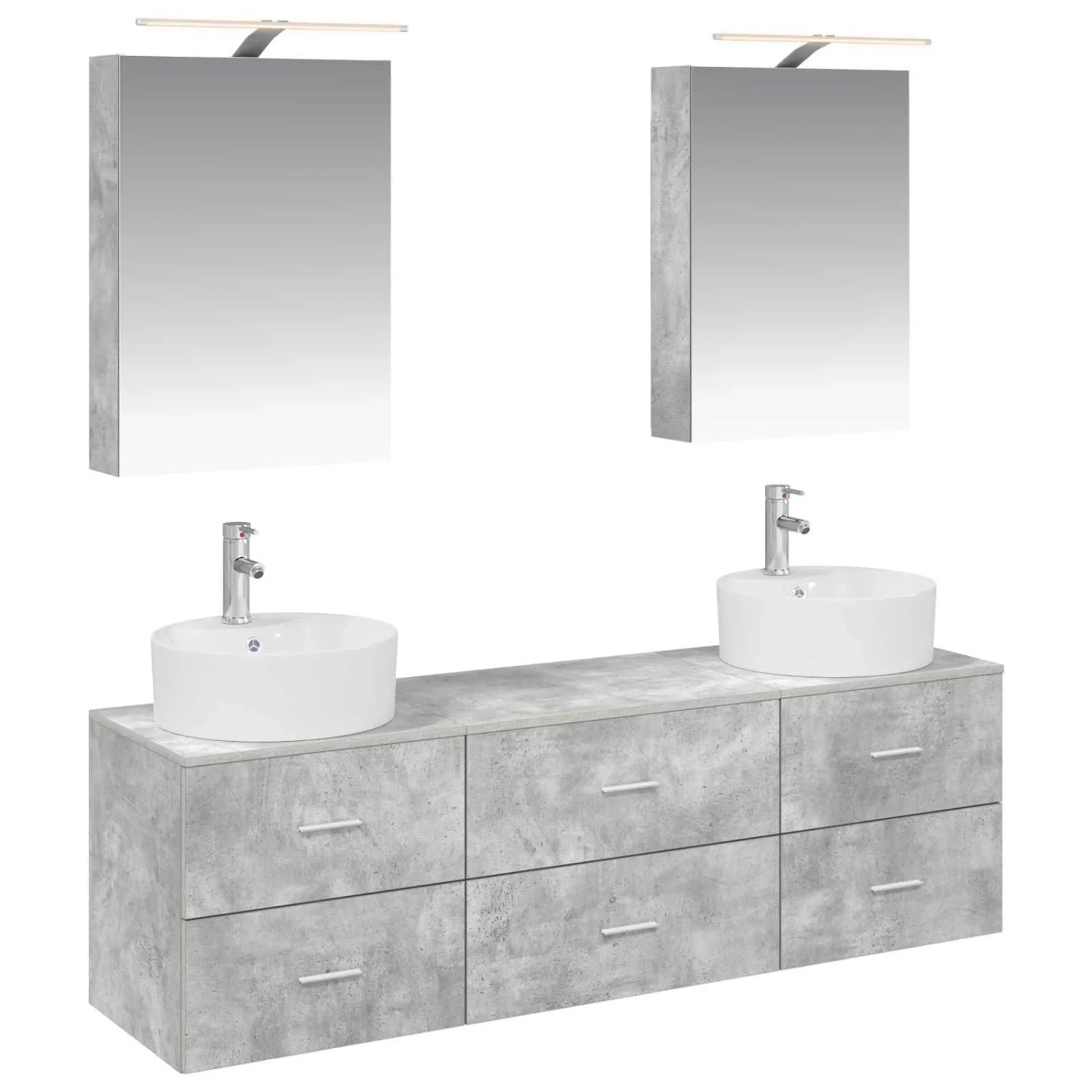 vidaXL Badezimmermöbel-Set 5-Tlg Betongrau Ingenieurholz und Glas 3406874