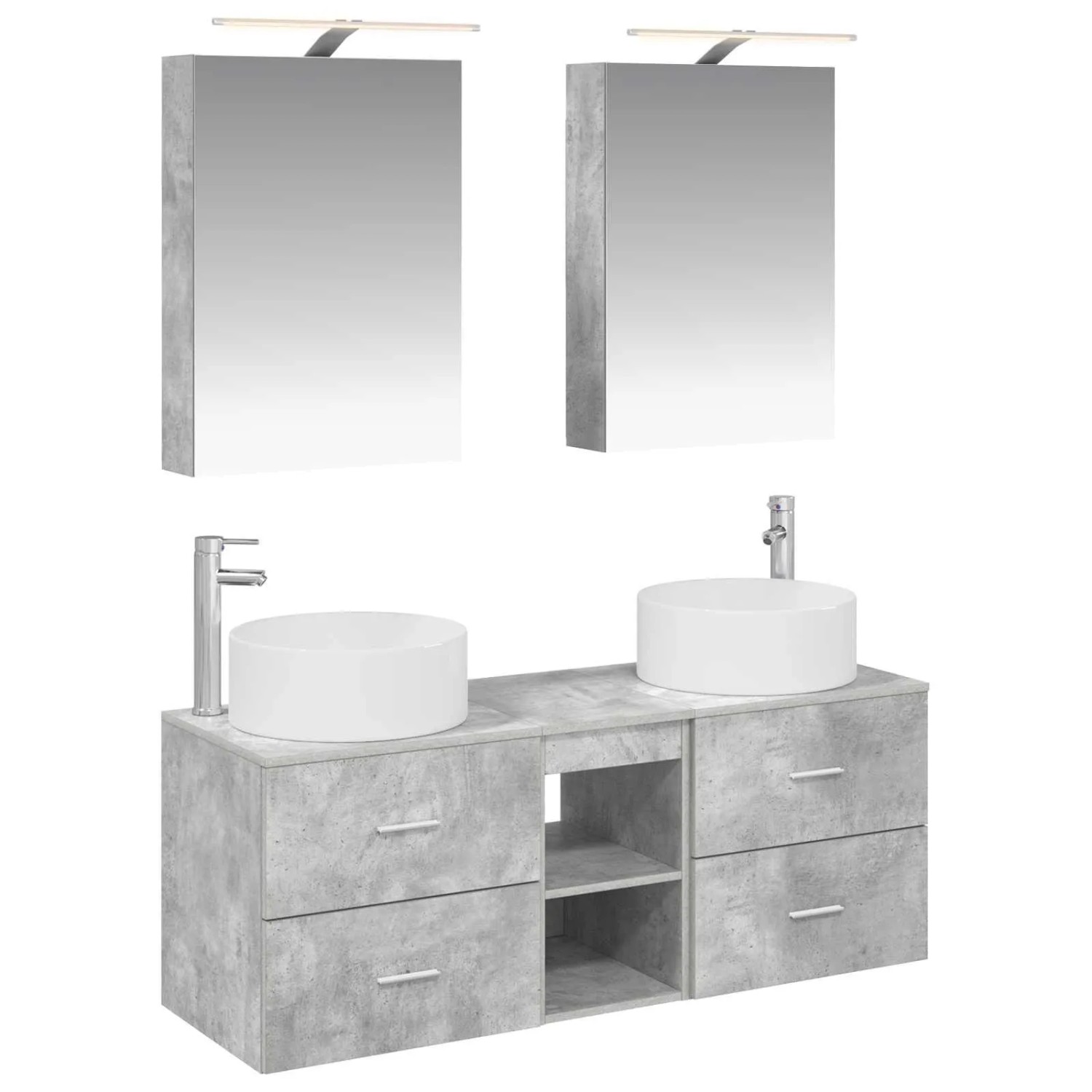 vidaXL Badezimmermöbel-Set 5-Tlg Betongrau Ingenieurholz und Glas 3407074