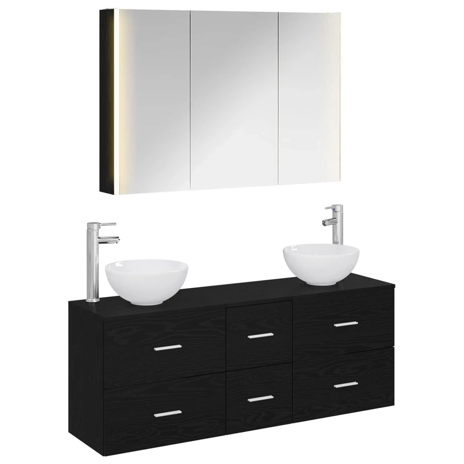 vidaXL Badezimmermöbel-Set 4-Tlg Schwarze Eiche Ingenieurholz und Glas 3406704