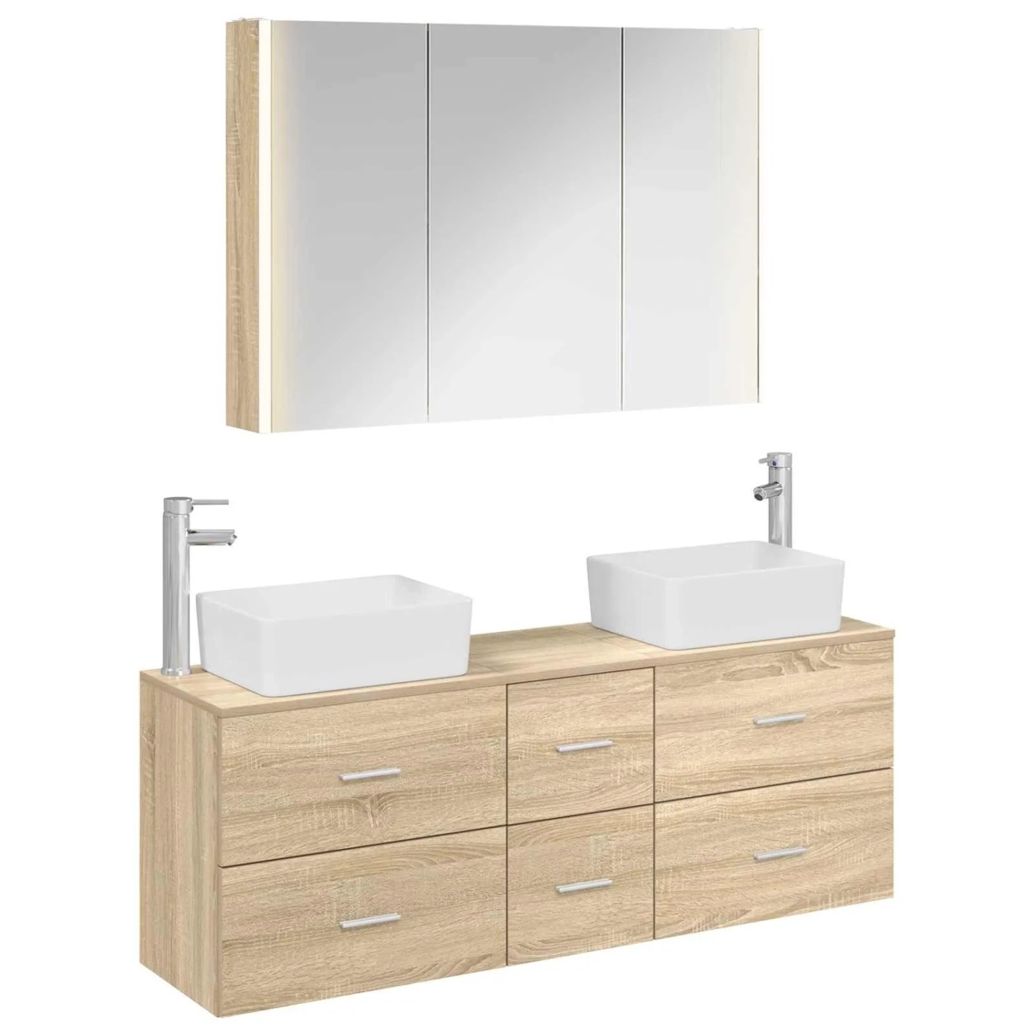 vidaXL Badezimmermöbel-Set 4-Tlg Sonoma-Eiche Ingenieurholz und Glas 3406865