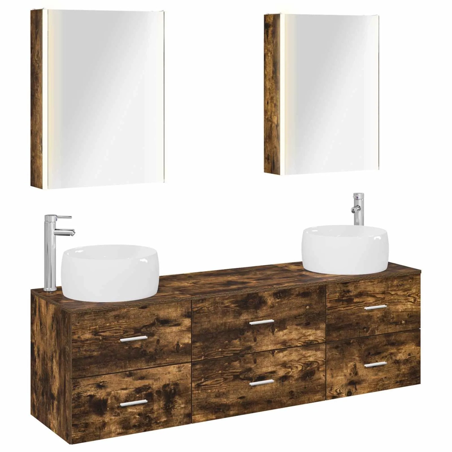 vidaXL Badezimmermöbel-Set 5-Tlg Geräucherte Eiche 3407011