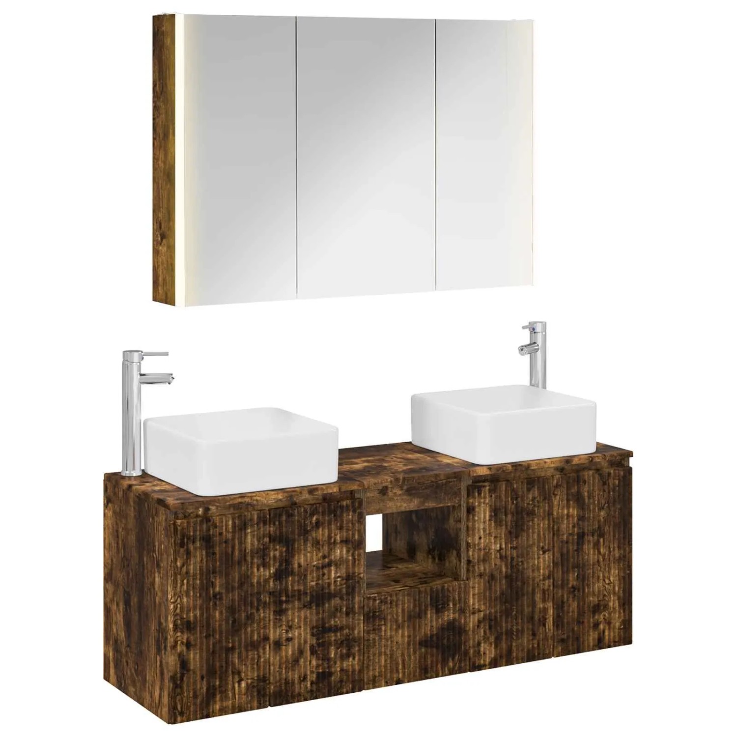 vidaXL Badezimmerschrank-Set 4-Tlg Geräucherte Eiche Holzwerkstoff 3406387