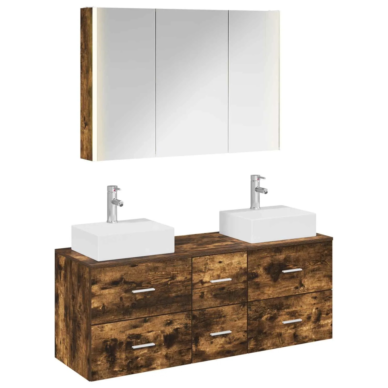 vidaXL Badezimmermöbel-Set 4-Tlg Geräucherte Eiche 3406827