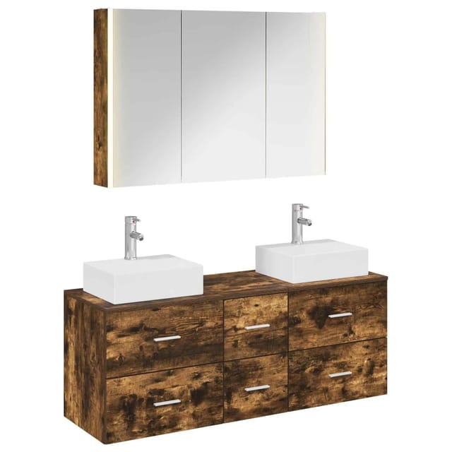 vidaXL Badezimmermöbel-Set 4-Tlg Geräucherte Eiche 3406827