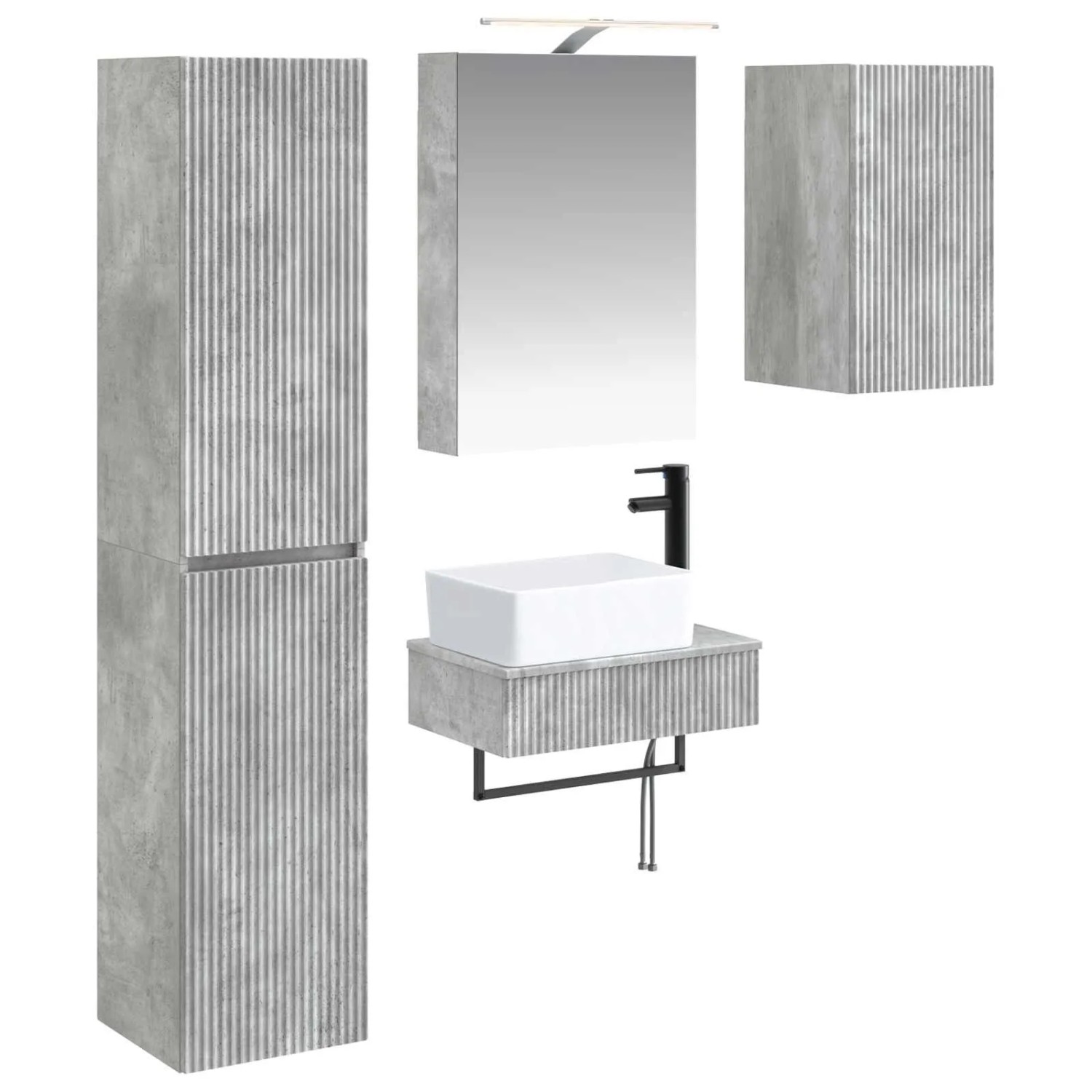vidaXL Badezimmermöbel-Set 5-Tlg Betongrau Ingenieurholz und Glas 3407266