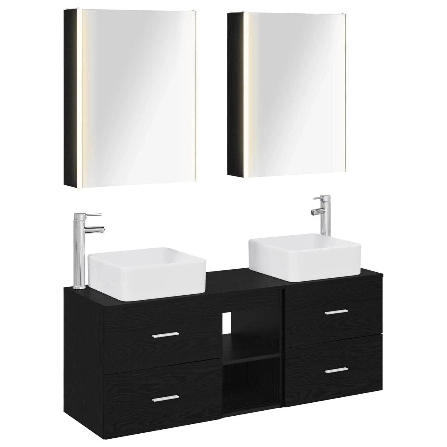 vidaXL Badezimmermöbel-Set 5-Tlg Schwarze Eiche Ingenieurholz und Glas 3406768