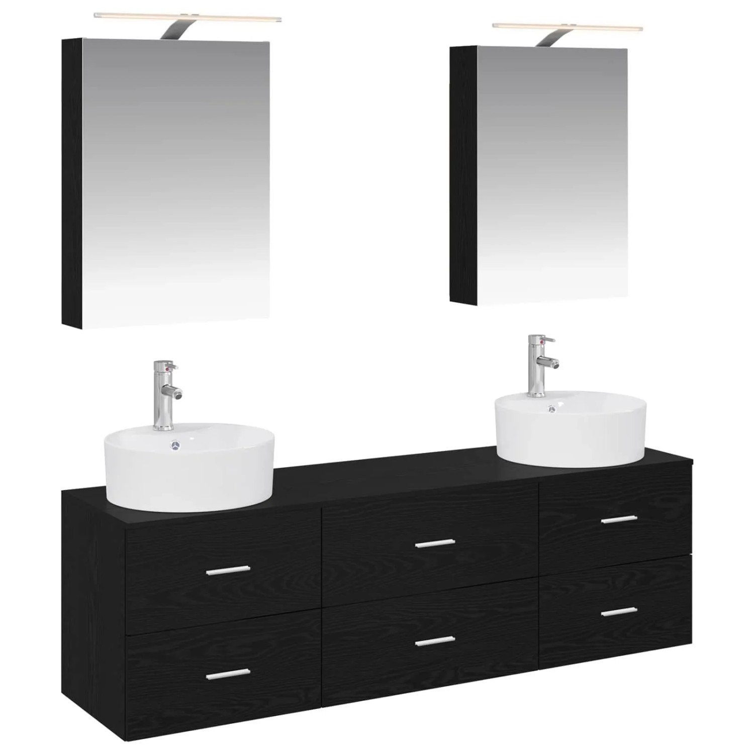 vidaXL Badezimmermöbel-Set 5-Tlg Schwarze Eiche Ingenieurholz und Glas 3406872