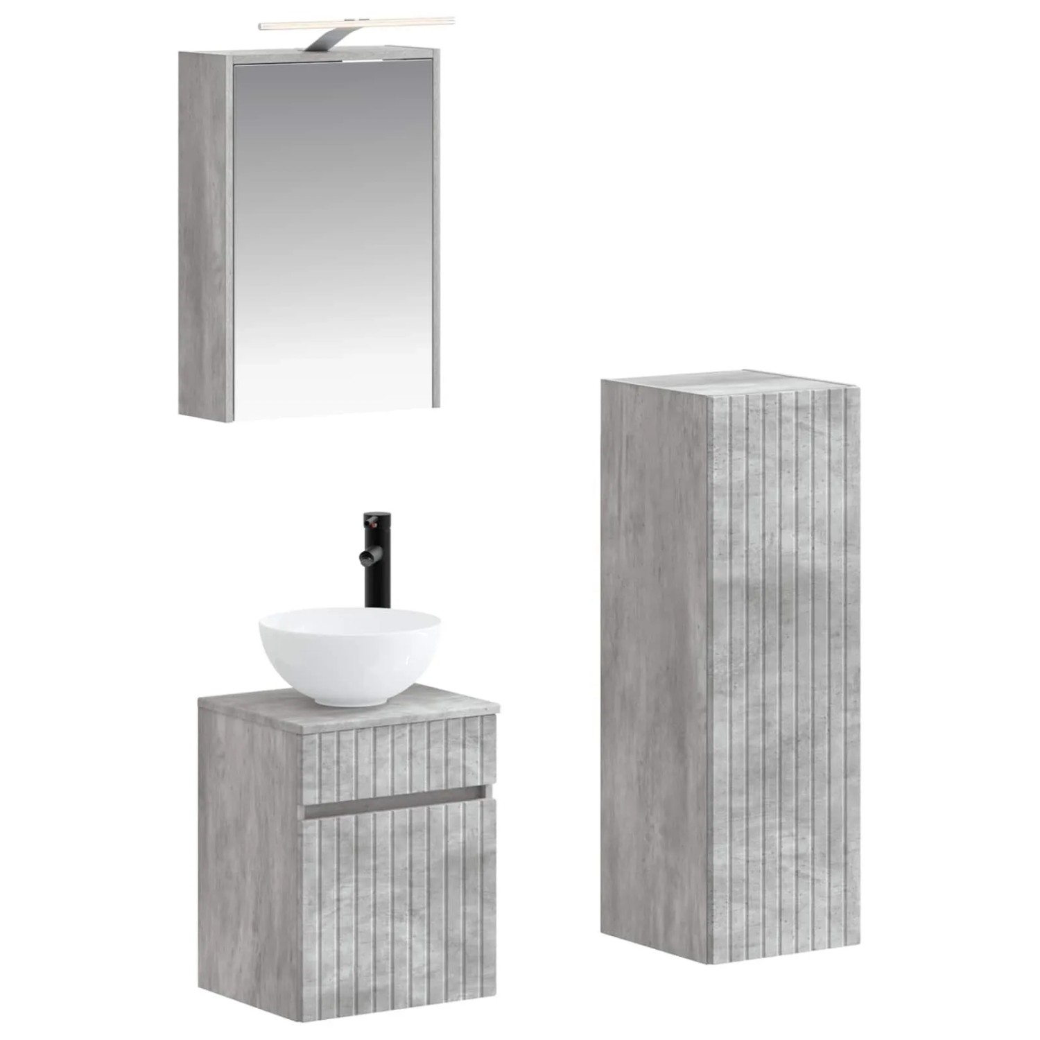 vidaXL Badezimmermöbel-Set 4-Tlg Betongrau Ingenieurholz und Glas 3407466