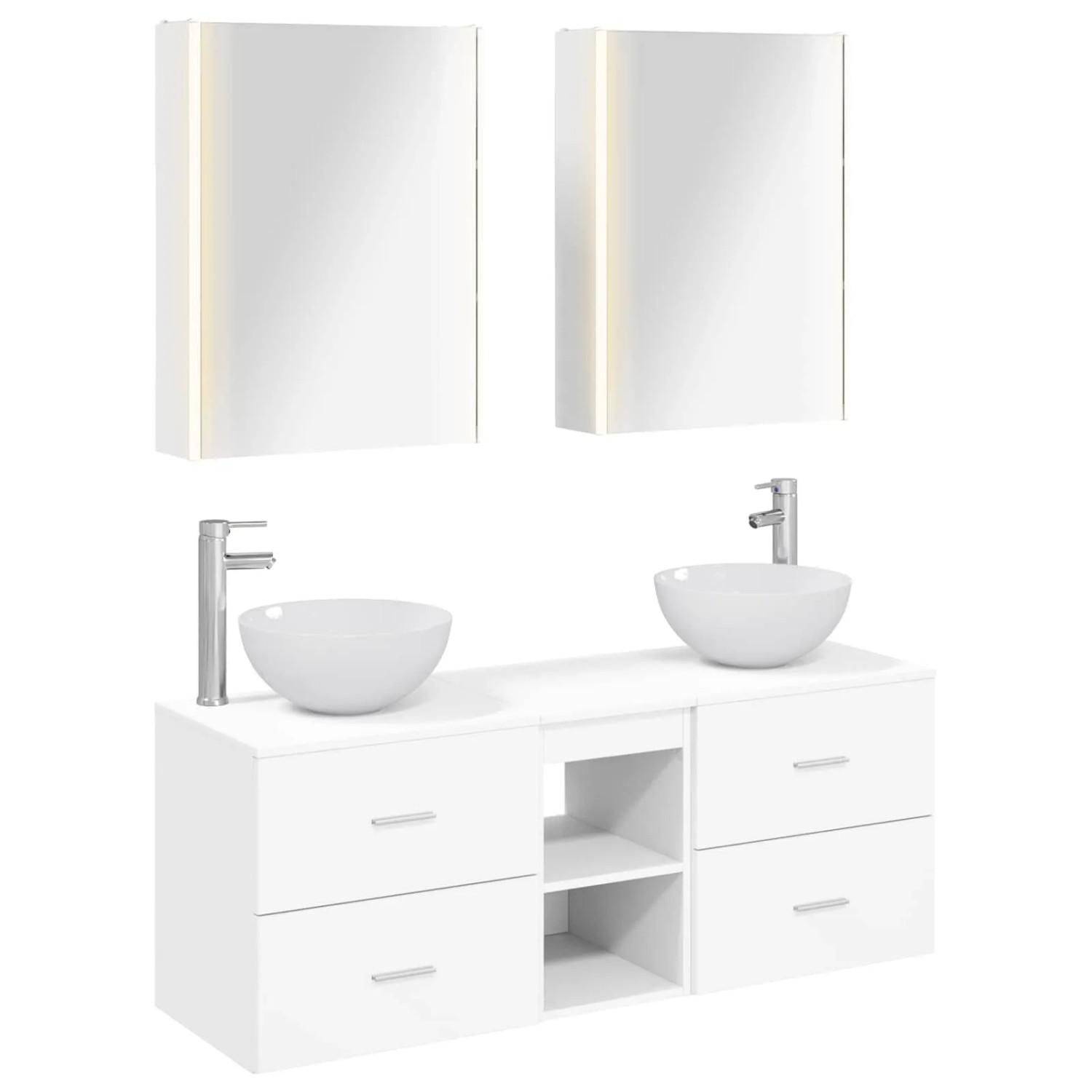vidaXL Badezimmermöbel-Set 5-Tlg Weiß Ingenieurholz und Glas 3406727