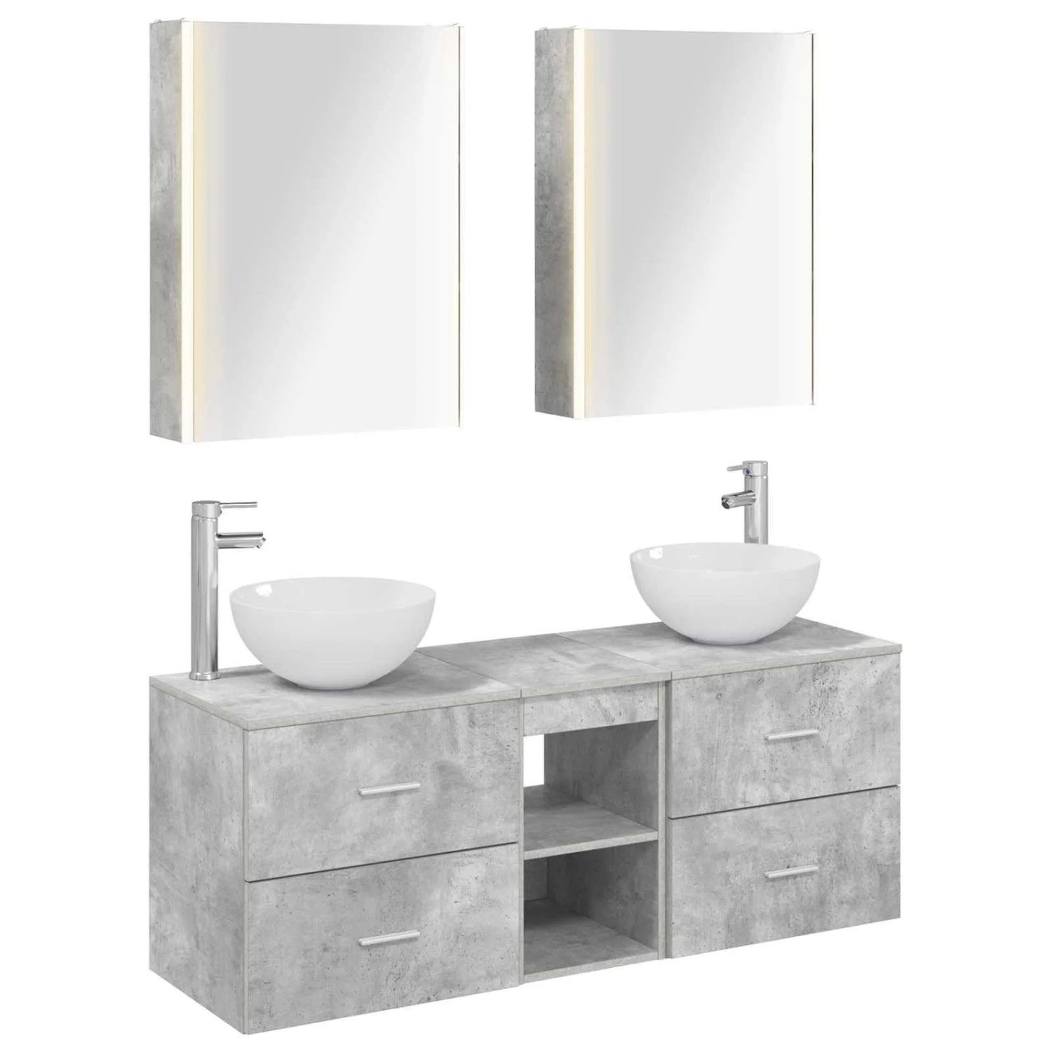 vidaXL Badezimmermöbel-Set 5-Tlg Betongrau Ingenieurholz und Glas 3406730