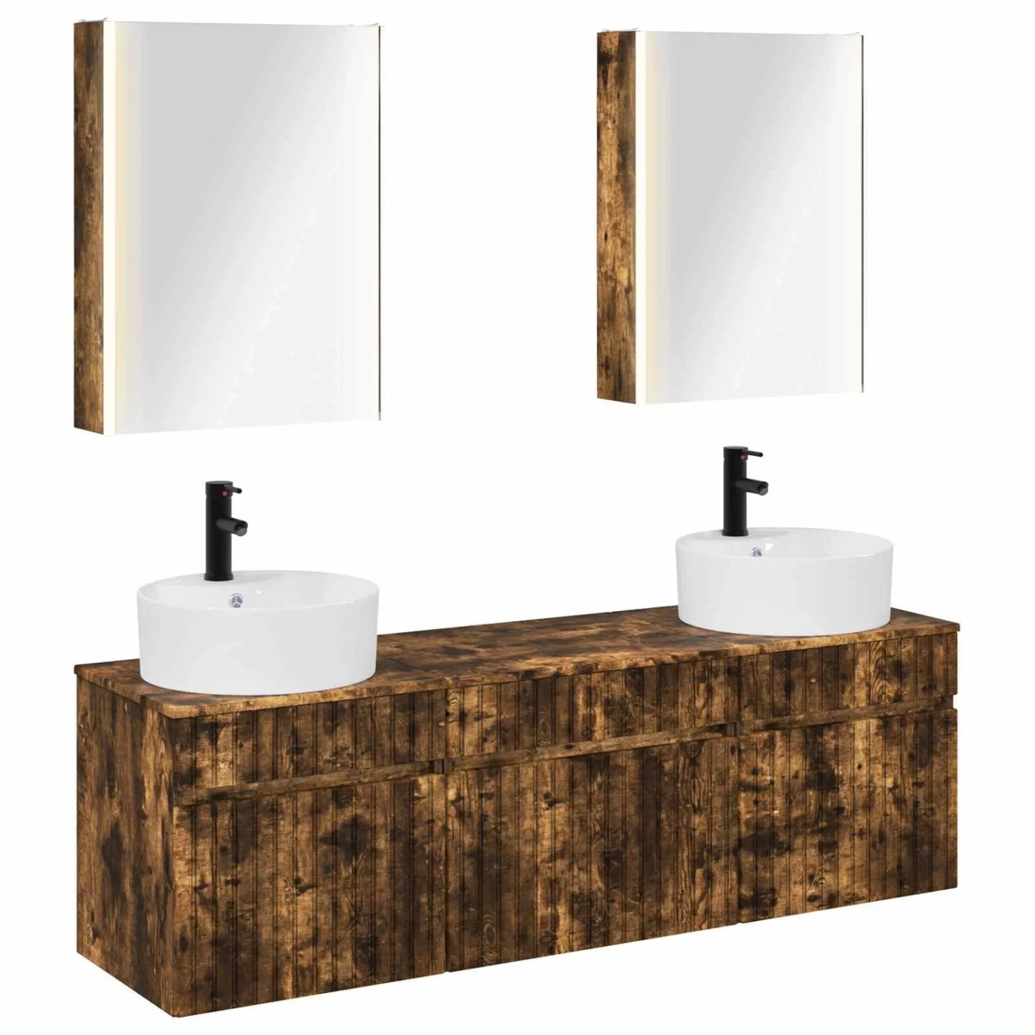 vidaXL Badezimmerschrank-Set 5-Tlg Geräucherte Eiche 53 x 15,5 x 70 cm 3406611